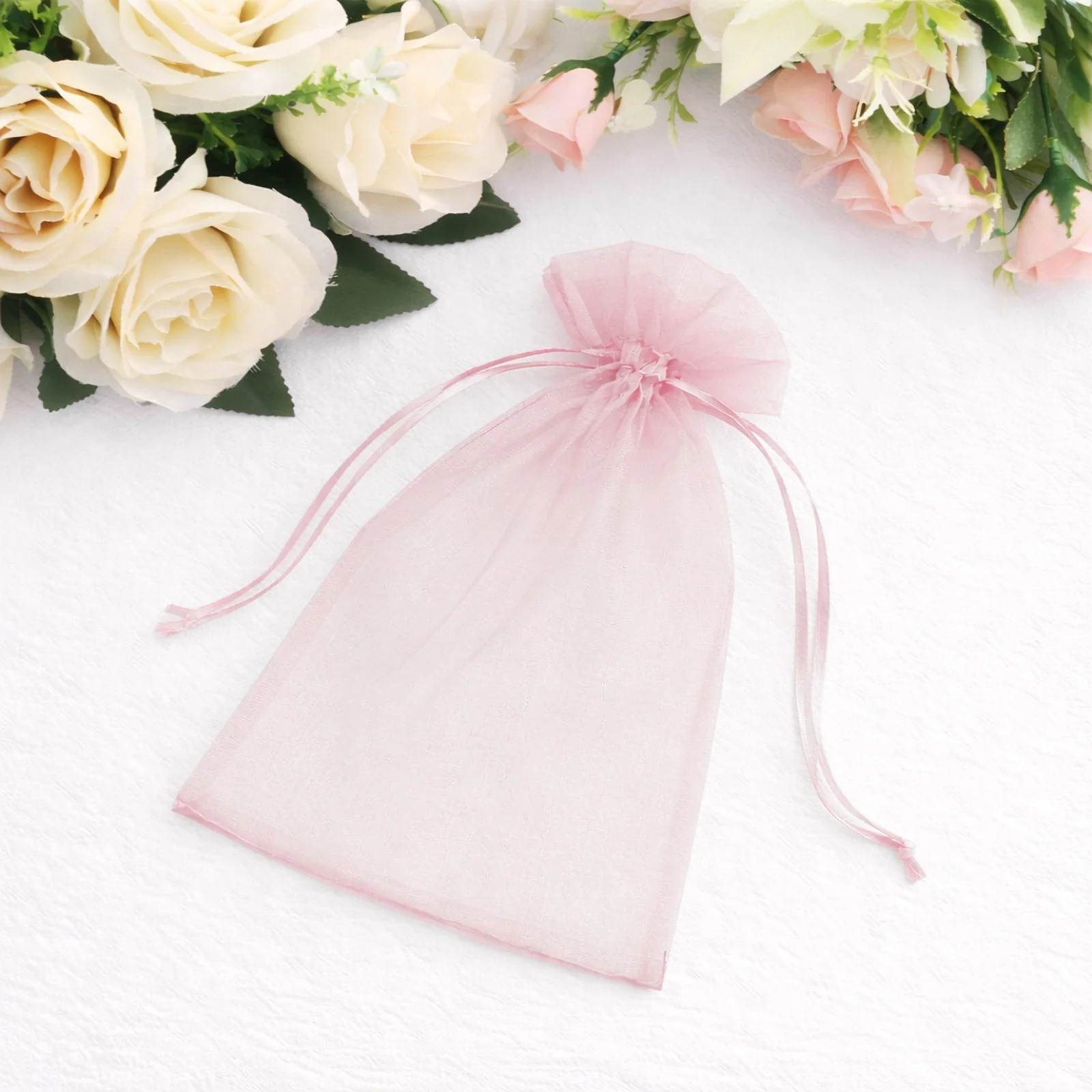 100 Pack Pink Organza Gift Bags with Drawstring, 5" x 7" – Wedding Party Favor Bags - Image 10