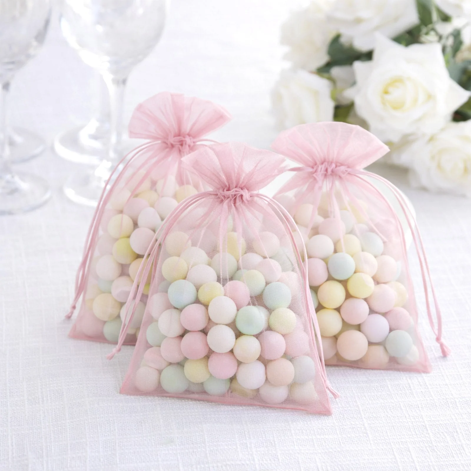 100 Pack Pink Organza Gift Bags with Drawstring, 5" x 7" – Wedding Party Favor Bags - Image 6