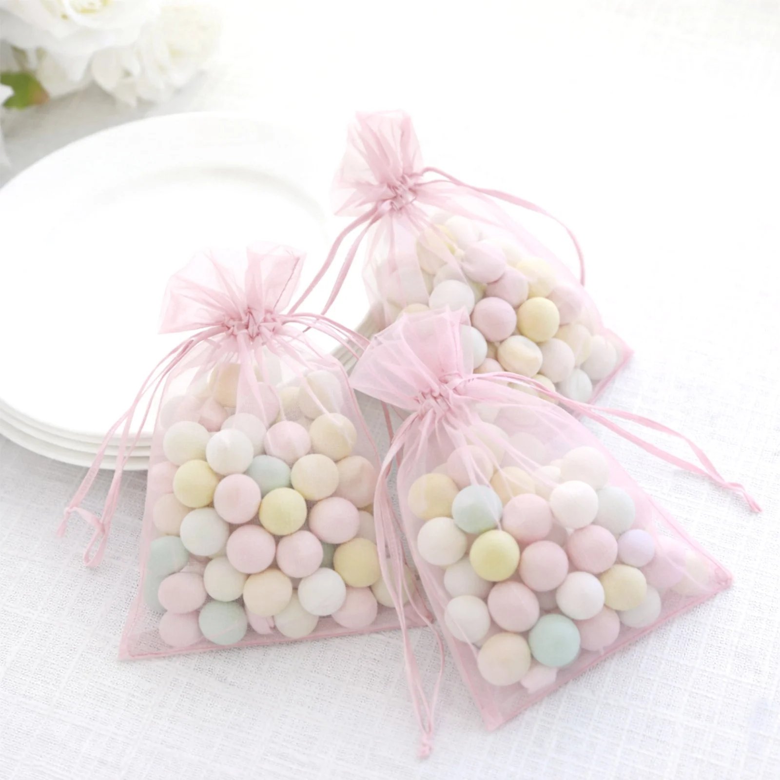 100 Pack Pink Organza Gift Bags with Drawstring, 5" x 7" – Wedding Party Favor Bags - Image 8