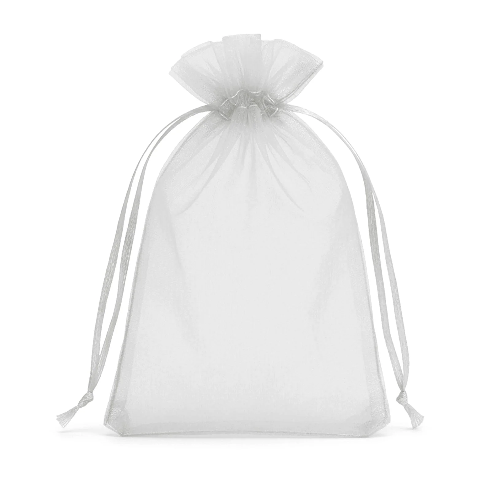 100 Pack Silver Organza Gift Bags with Drawstring, 5" x 7" – Wedding Party Favor Bags - Image 2