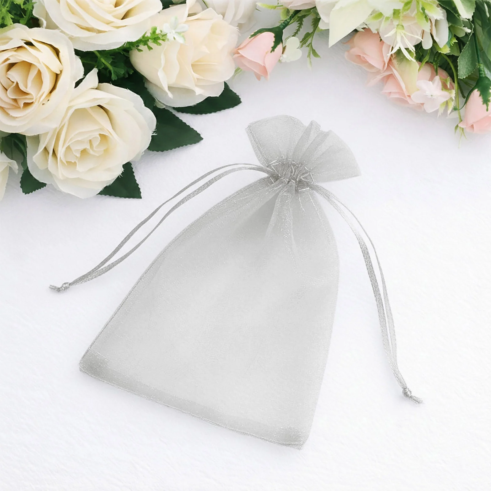 100 Pack Silver Organza Gift Bags with Drawstring, 5" x 7" – Wedding Party Favor Bags - Image 6