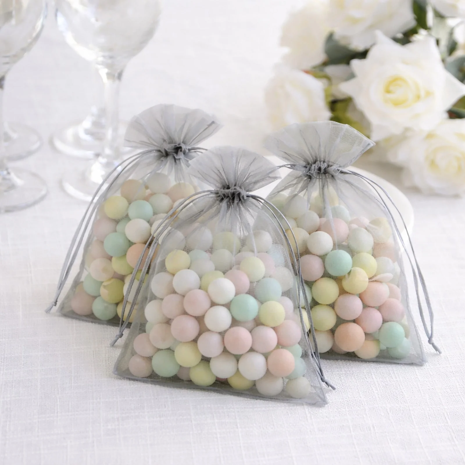 100 Pack Silver Organza Gift Bags with Drawstring, 5" x 7" – Wedding Party Favor Bags - Image 7