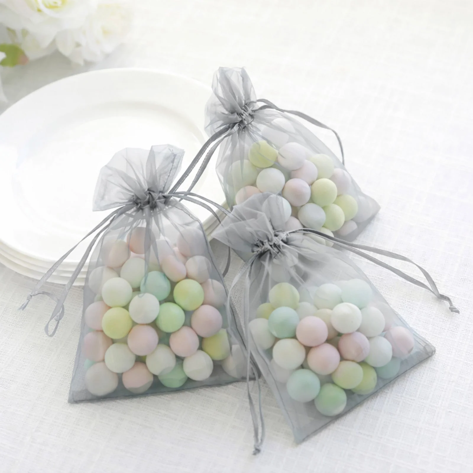 100 Pack Silver Organza Gift Bags with Drawstring, 5" x 7" – Wedding Party Favor Bags - Image 8