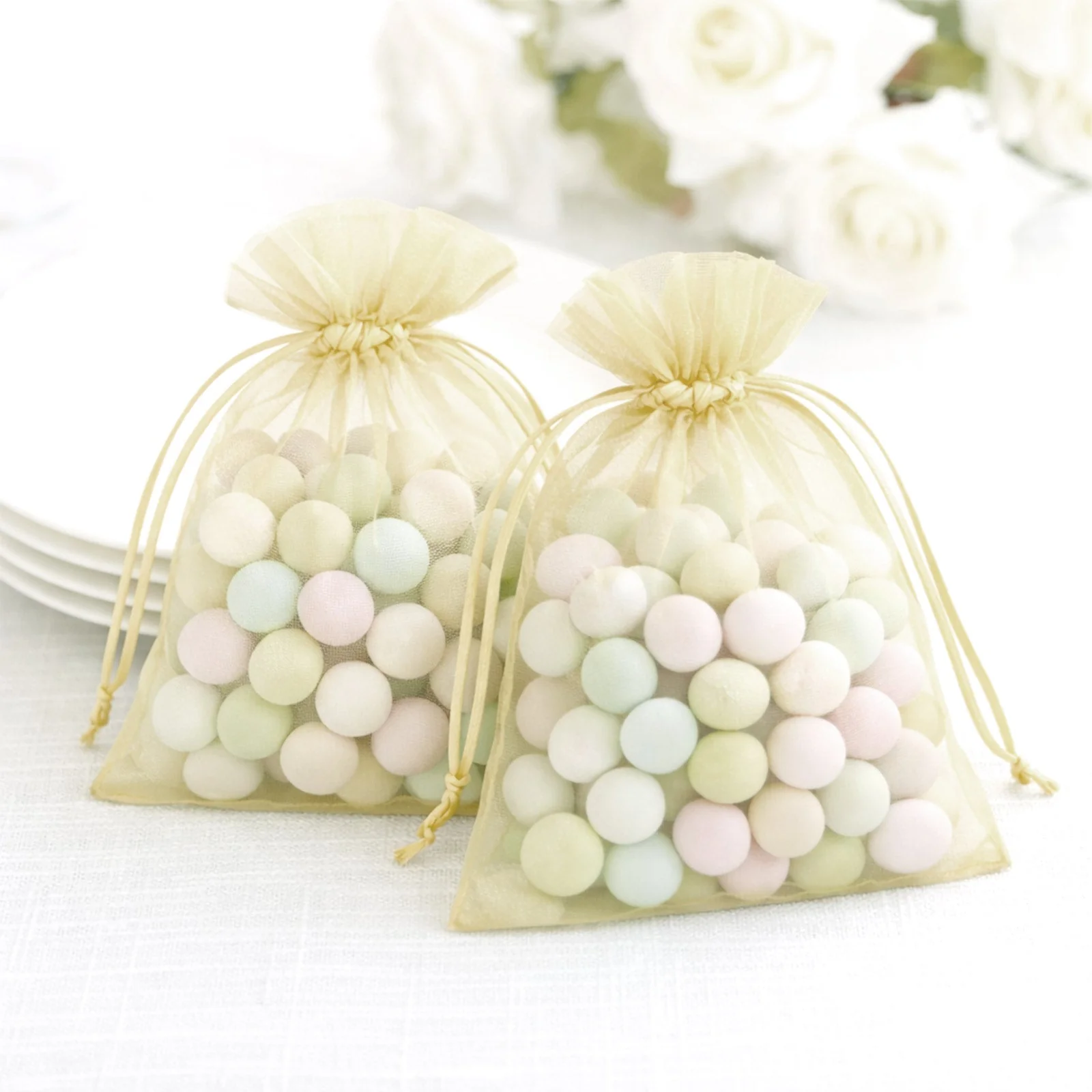 100 Pack Yellow Organza Gift Bags with Drawstring, 5" x 7" – Wedding Party Favor Bags - Image 8