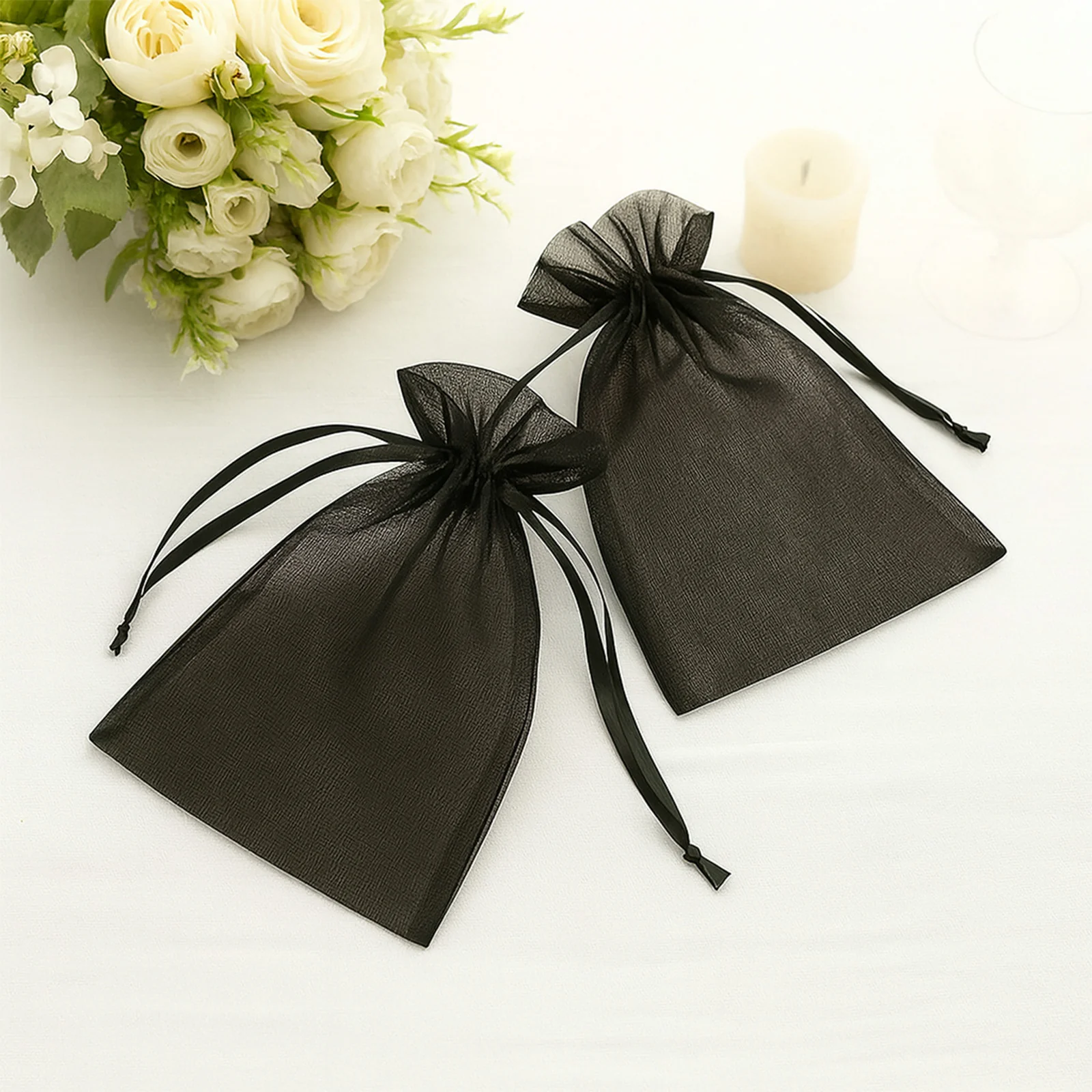 100 Pack Black Organza Gift Bags with Drawstring, 6" x 9" – Wedding Party Favor Bags - Image 7