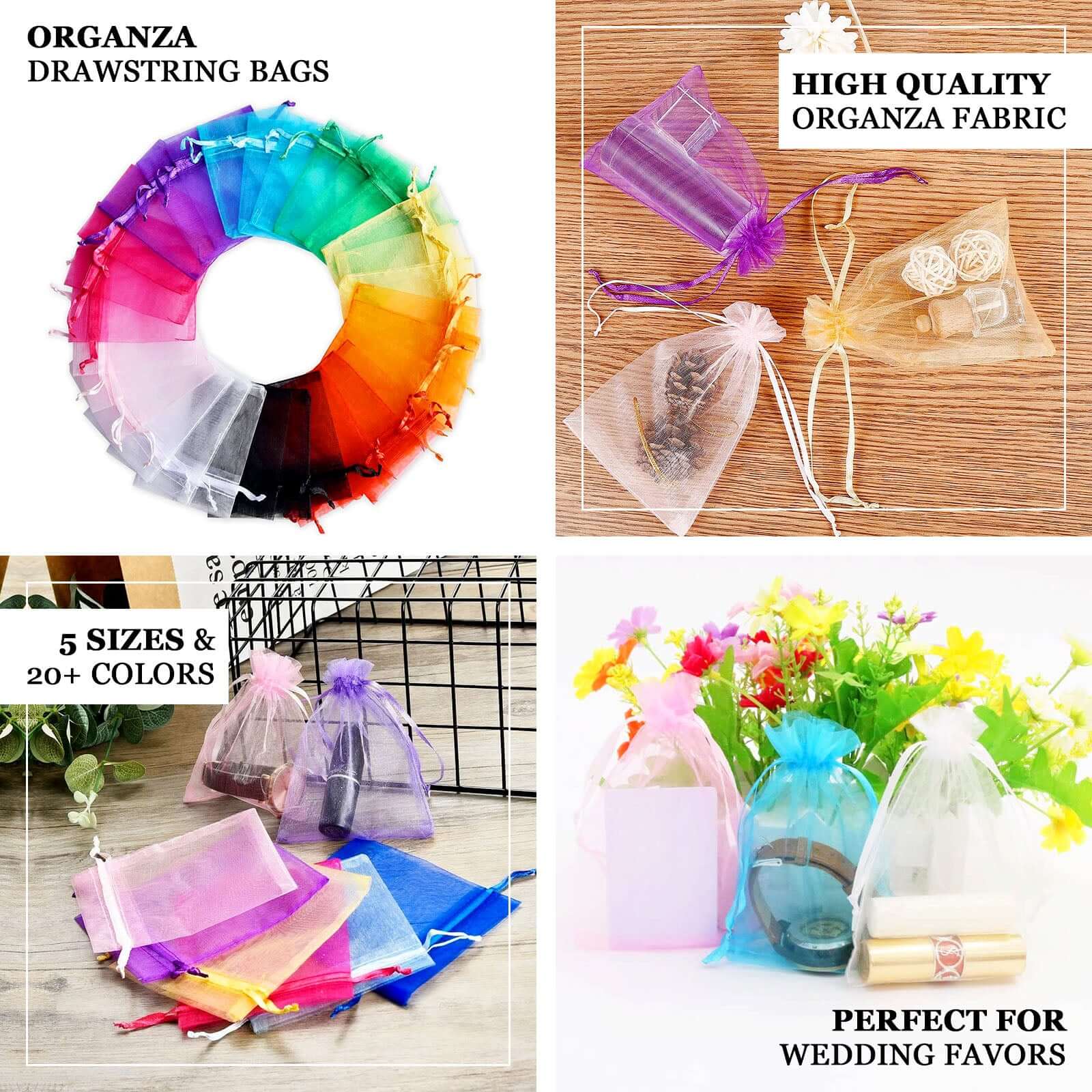 100 Pack Chocolate Organza Gift Bags with Drawstring, 6" x 9" – Wedding Party Favor Bags - Image 4