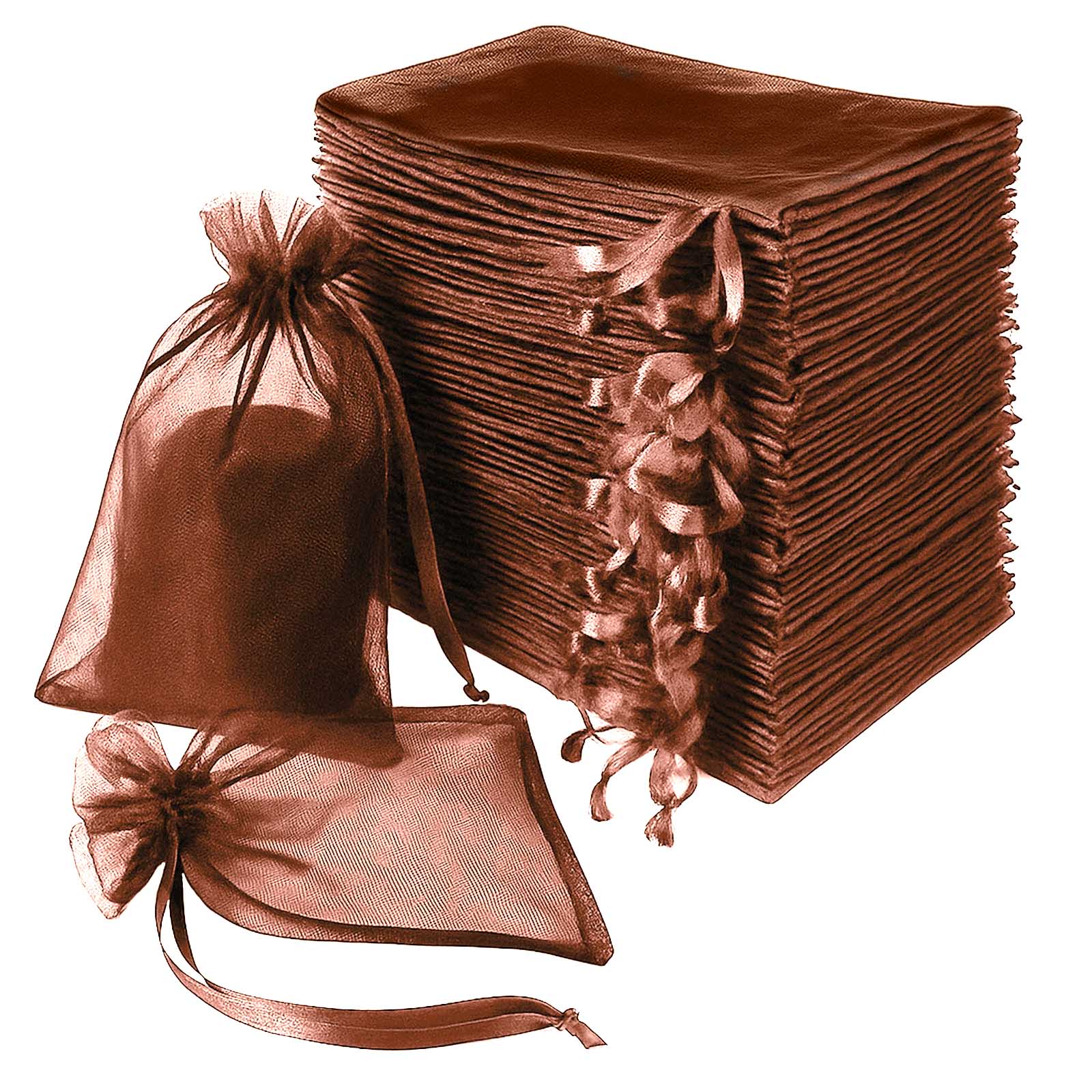 100 Pack Chocolate Organza Gift Bags with Drawstring, 6" x 9" – Wedding Party Favor Bags - Image 5