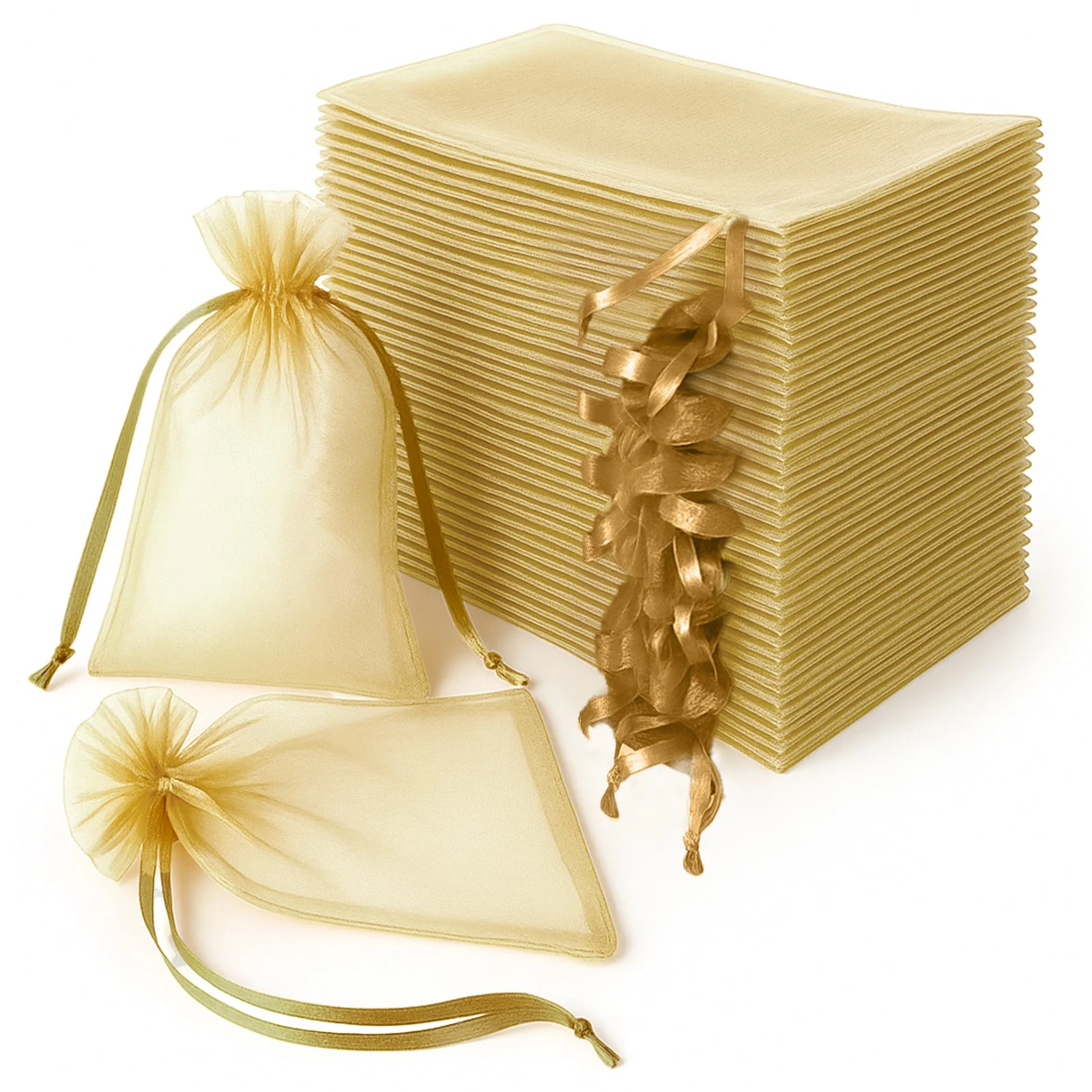 100 Pack Gold Organza Gift Bags with Drawstring, 6" x 9" – Wedding Party Favor Bags - Image 6