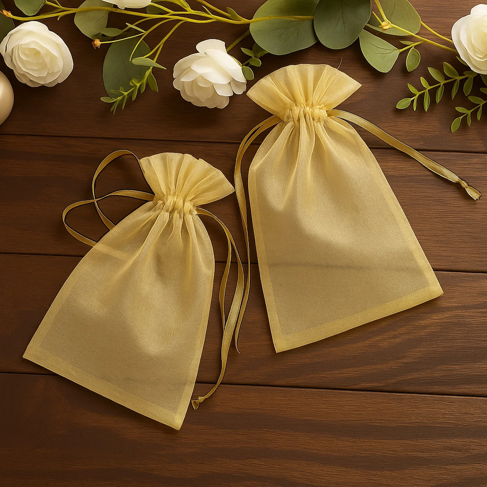 100 Pack Gold Organza Gift Bags with Drawstring, 6" x 9" – Wedding Party Favor Bags - Image 8