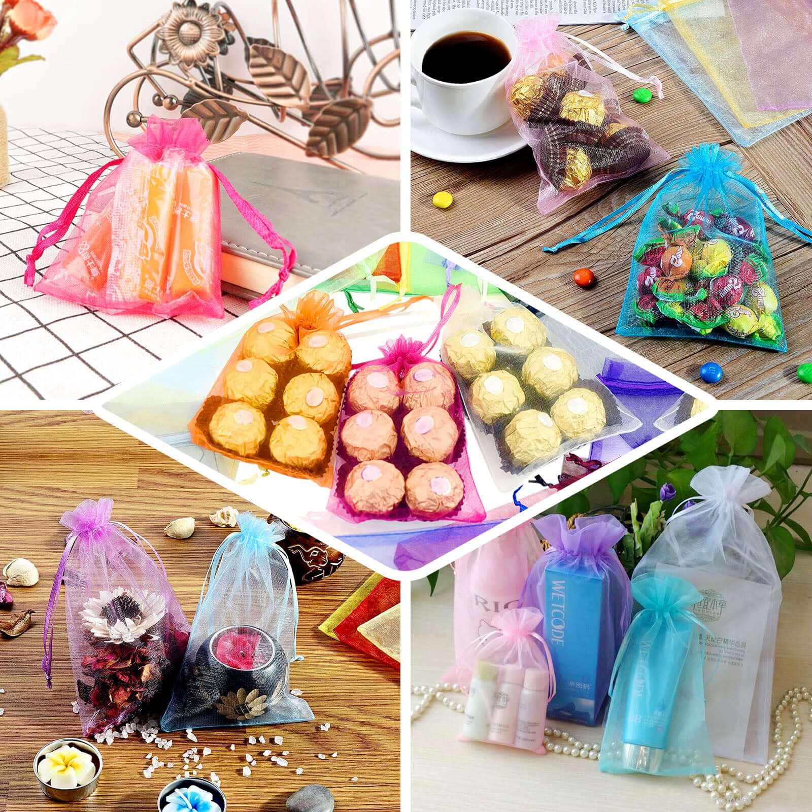 100 Pack Mint Organza Gift Bags with Drawstring, 6" x 9" – Wedding Party Favor Bags - Image 5