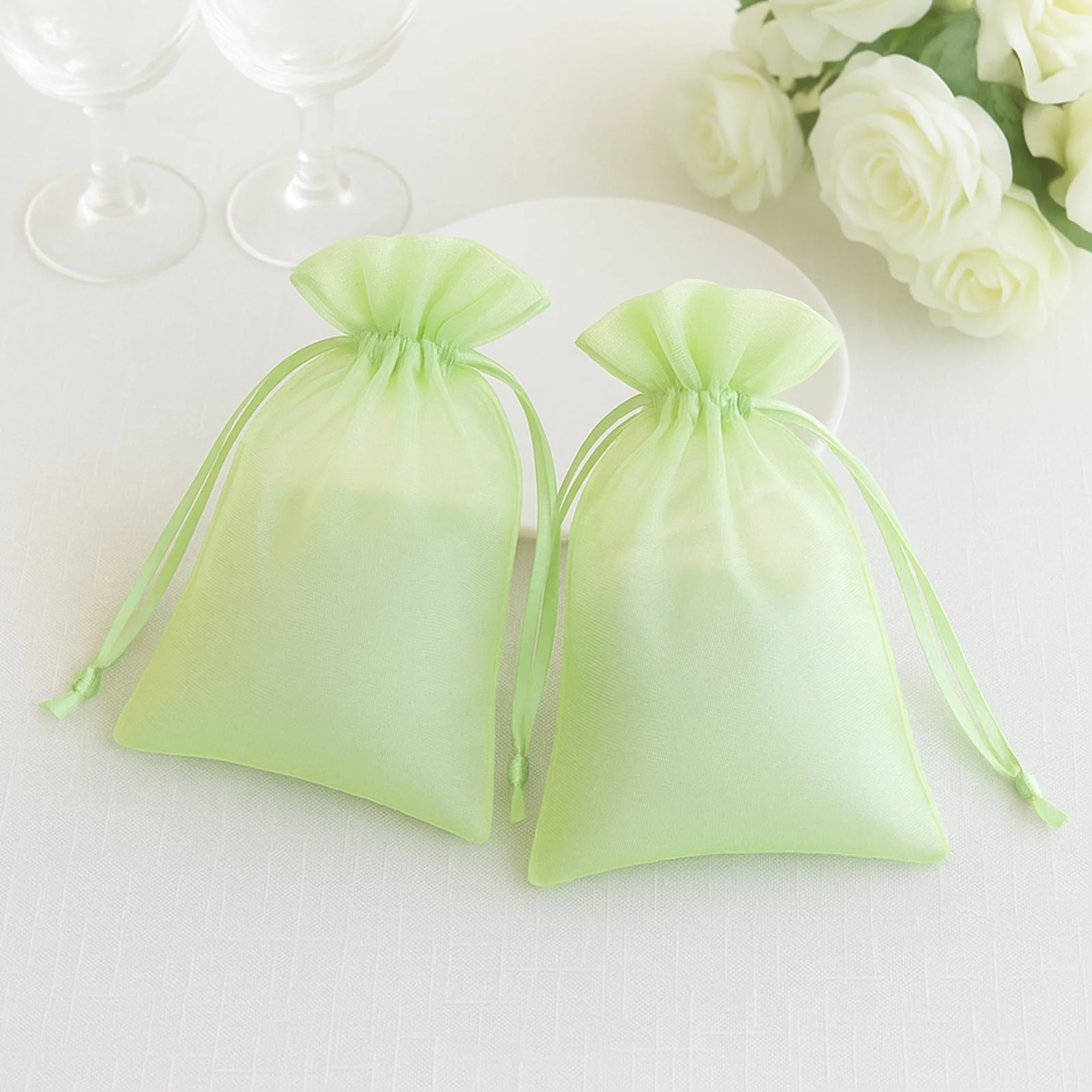 100 Pack Mint Organza Gift Bags with Drawstring, 6" x 9" – Wedding Party Favor Bags - Image 6