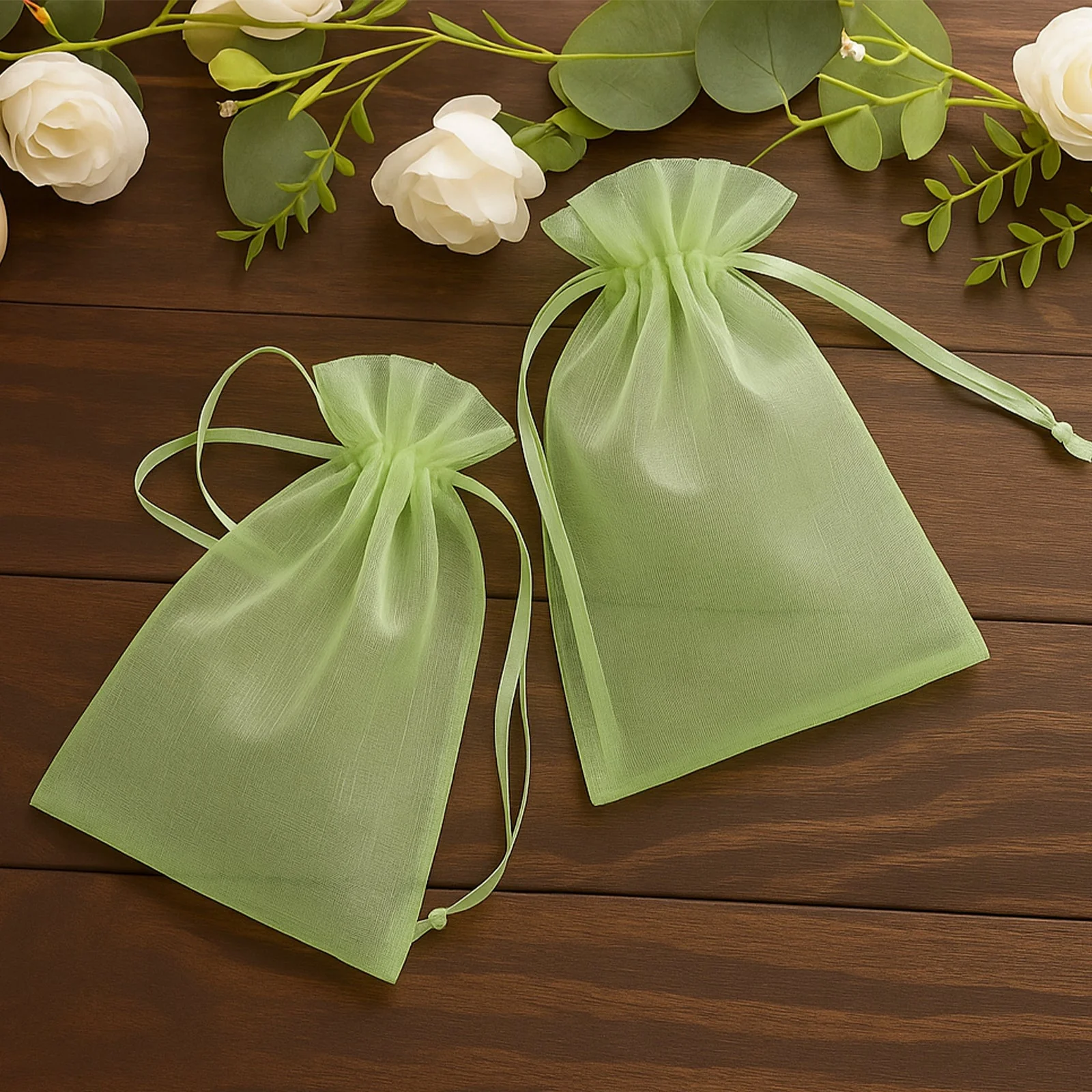 100 Pack Mint Organza Gift Bags with Drawstring, 6" x 9" – Wedding Party Favor Bags - Image 7