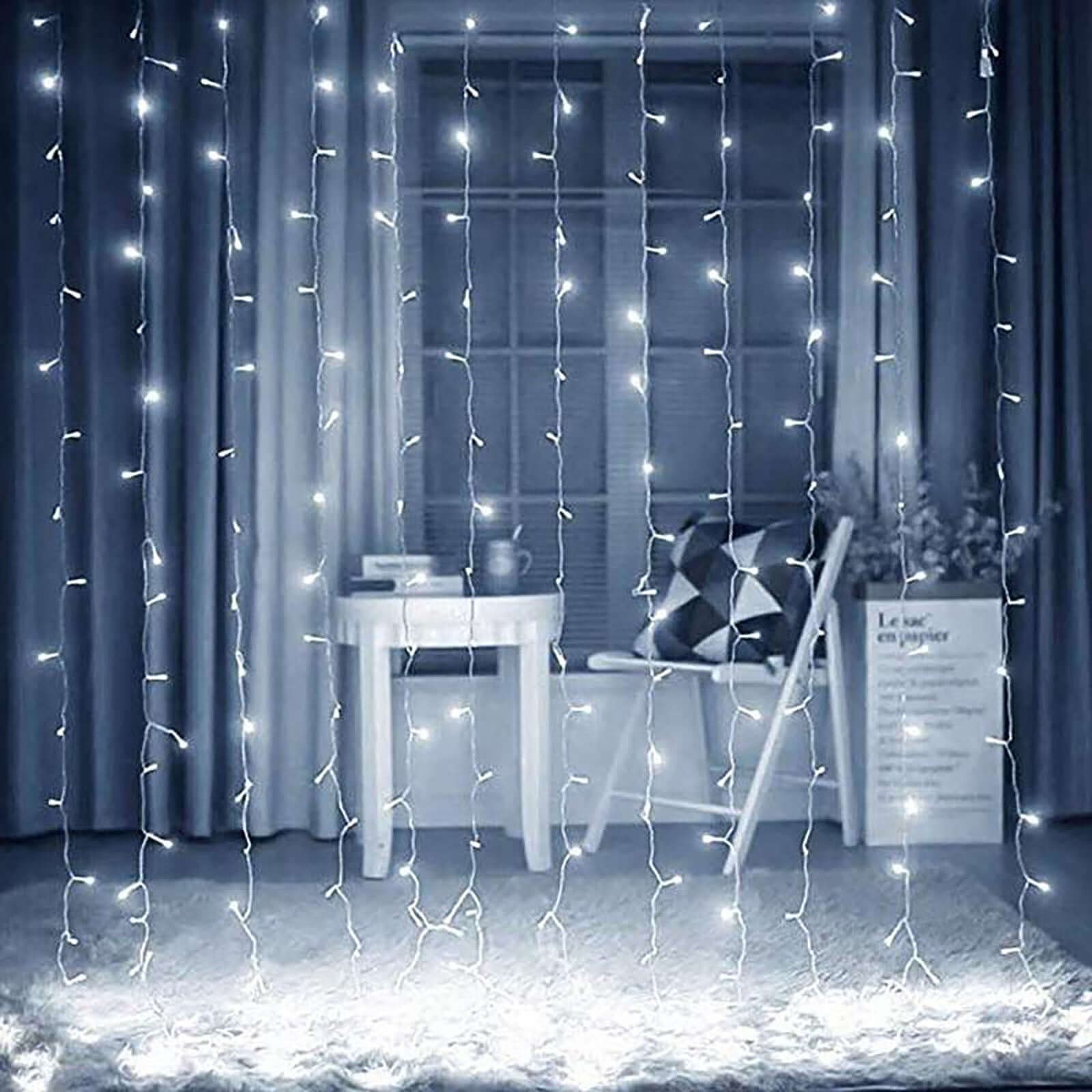10ft Cool White 300 LED Icicle Curtain Fairy String Lights with 8 Modes & Inline Memory Controller - Image 2
