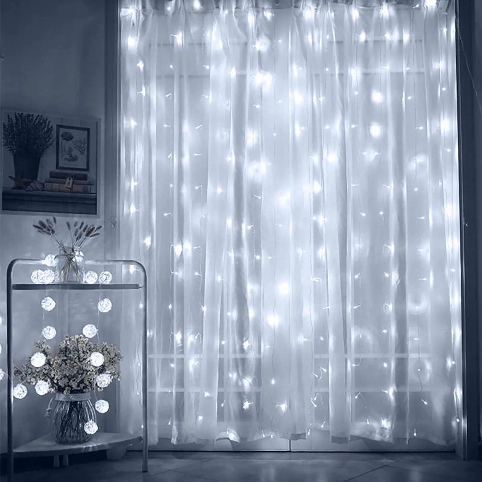 10ft Cool White 300 LED Icicle Curtain Fairy String Lights with 8 Modes & Inline Memory Controller - Image 6