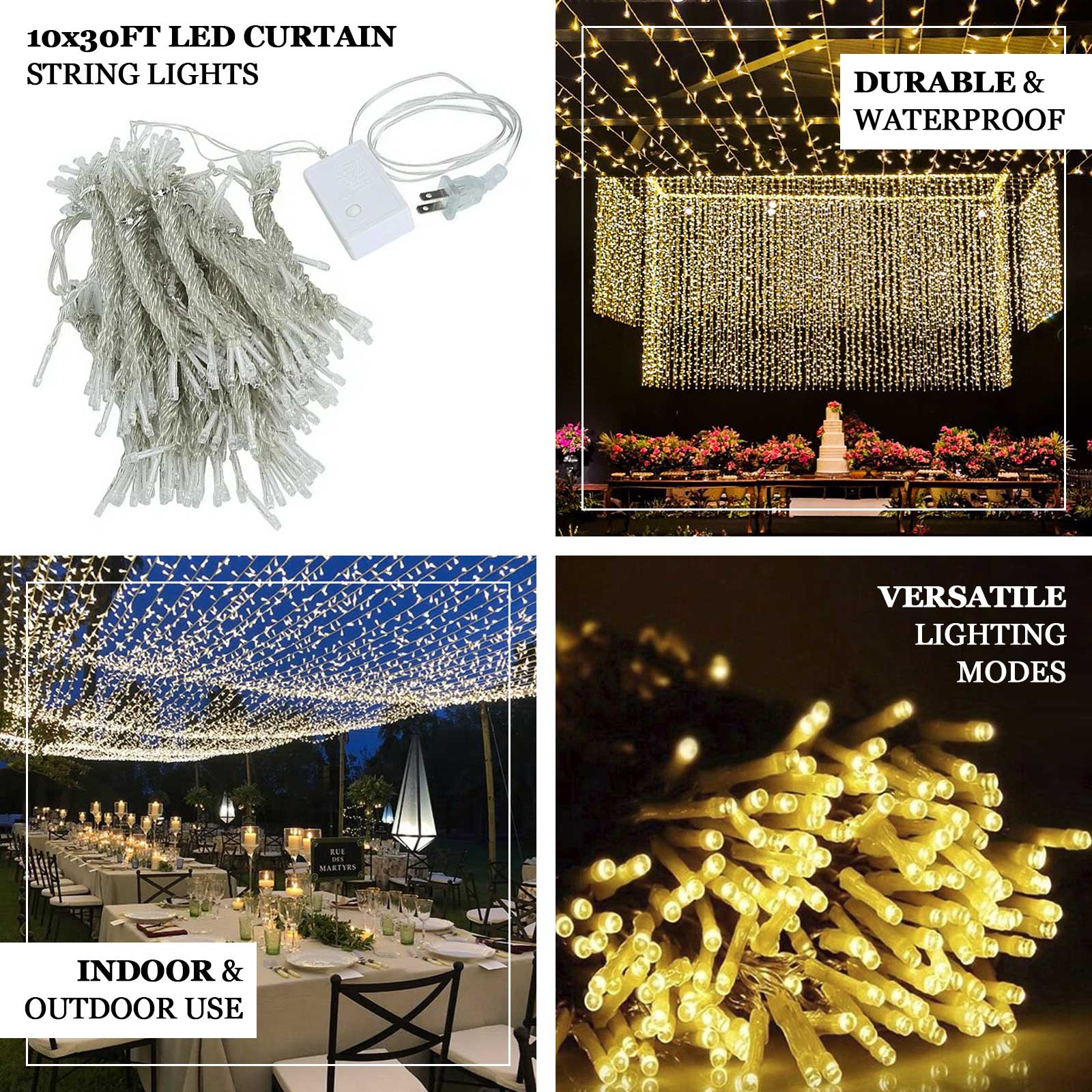 10ftx30ft Warm White 900 LED Curtain String Lights with 8 Modes & Inline Memory Controller, Plug In Waterproof Fairy Lights for Indoor Outdoor Backdrop - Image 3