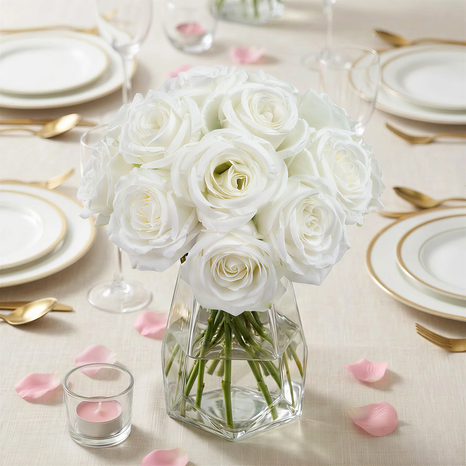 10 Pcs 12" Artificial Silk Roses - White, Single Stem Rose for Flower Bouquet Arrangements - Image 6