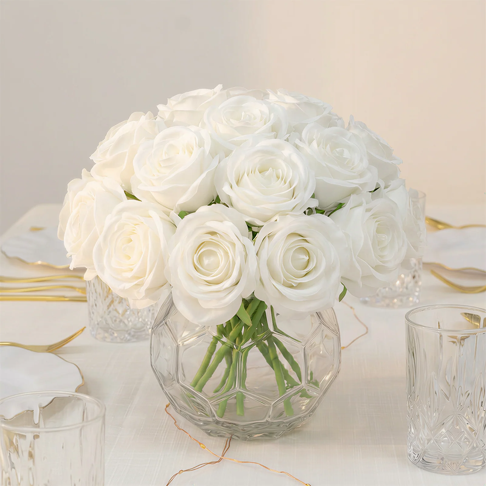 10 Pcs 12" Artificial Silk Roses - White, Single Stem Rose for Flower Bouquet Arrangements - Image 7