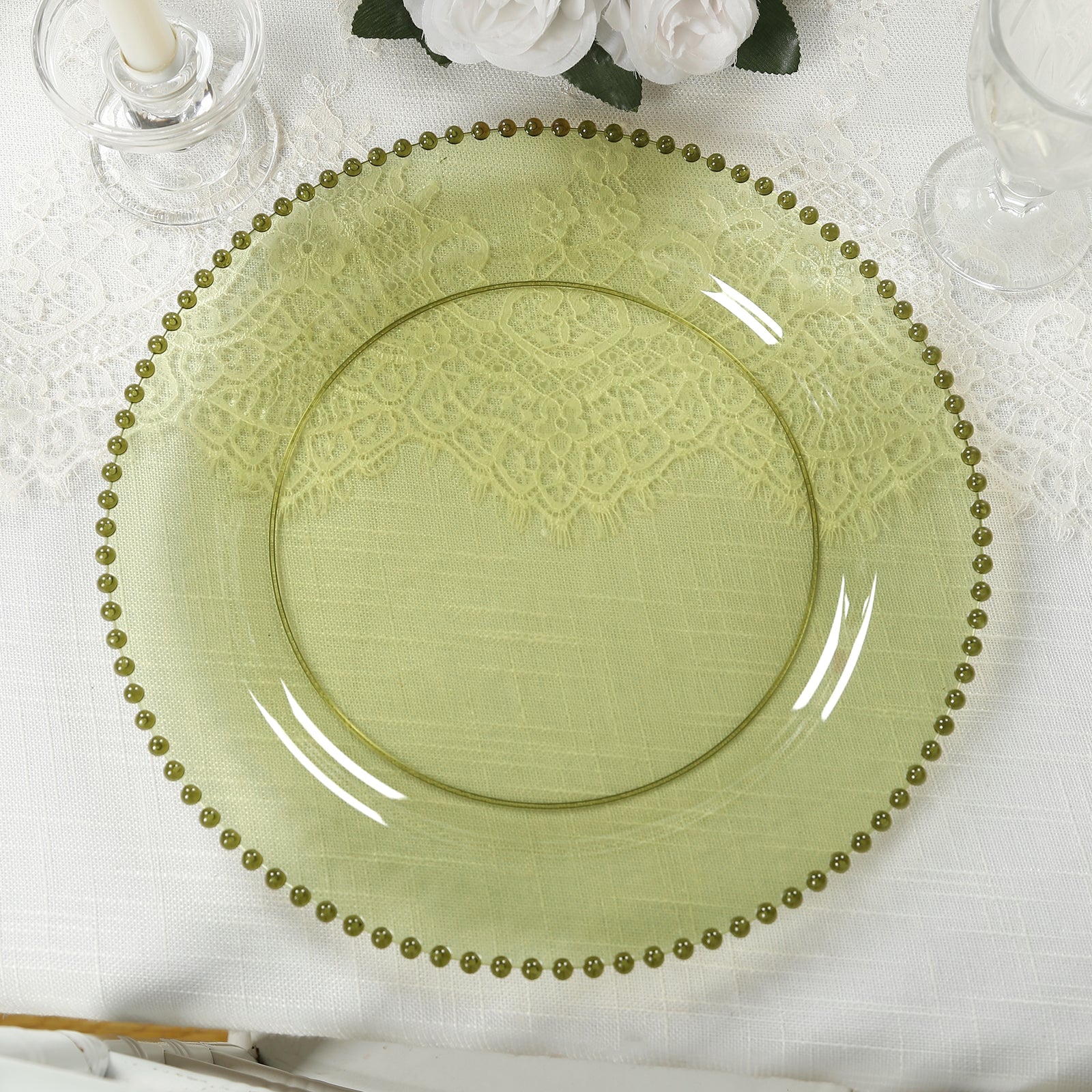 10-Pack Plastic 10" Round Dinner Plates in Transparent Dusty Sage Green with Beaded Rim - Disposable Party Plates for Banquets & Festive Occasions - Image 10
