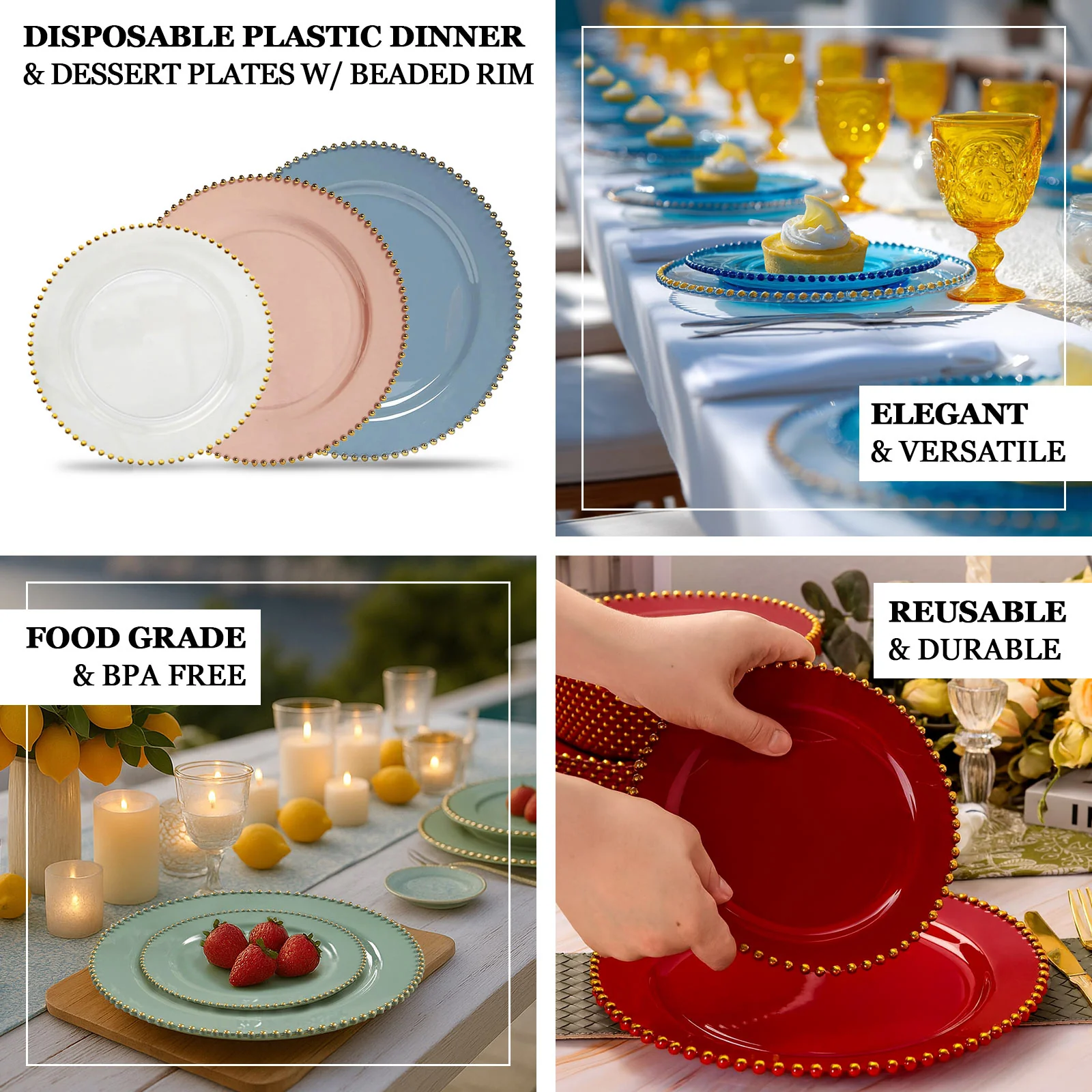 10-Pack Plastic 10" Round Dinner Plates in Transparent Dusty Sage Green with Beaded Rim - Disposable Party Plates for Banquets & Festive Occasions - Image 4