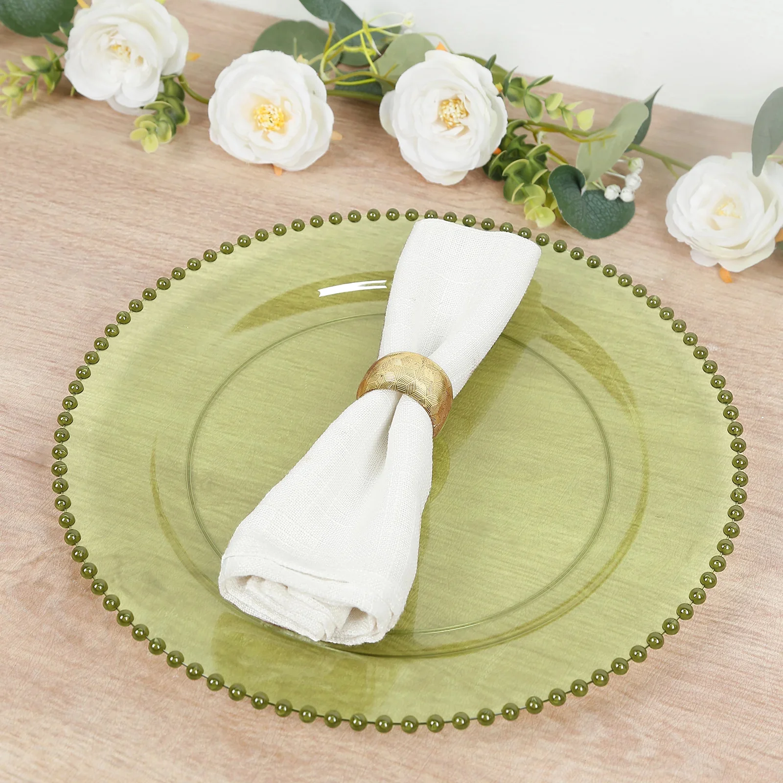 10-Pack Plastic 10" Round Dinner Plates in Transparent Dusty Sage Green with Beaded Rim - Disposable Party Plates for Banquets & Festive Occasions - Image 9