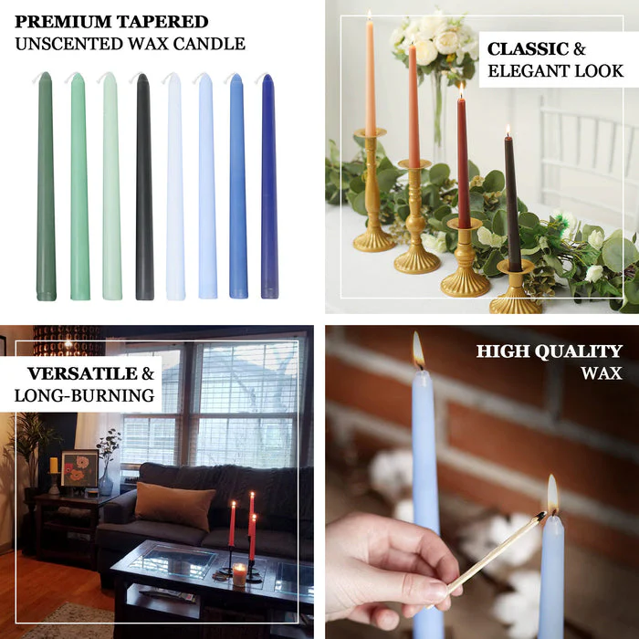 10-Pack Taper Candles Premium Wax Design Ivory - Unscented Candles for Upscale Settings 10" - Image 4