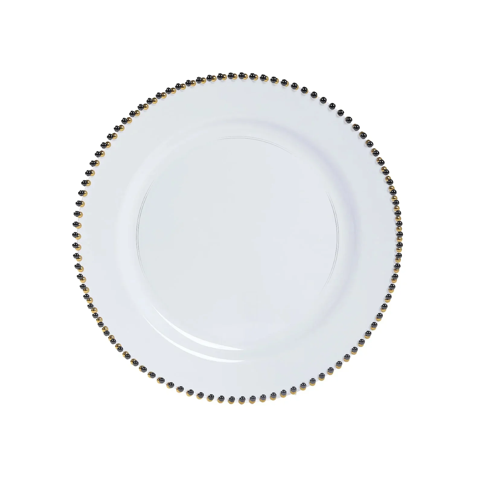 10-Pack Economy Round Plastic Charger Plates 13" in Clear with Black Beaded Rim, Stylish Dinner Party Serving Plates - Image 2