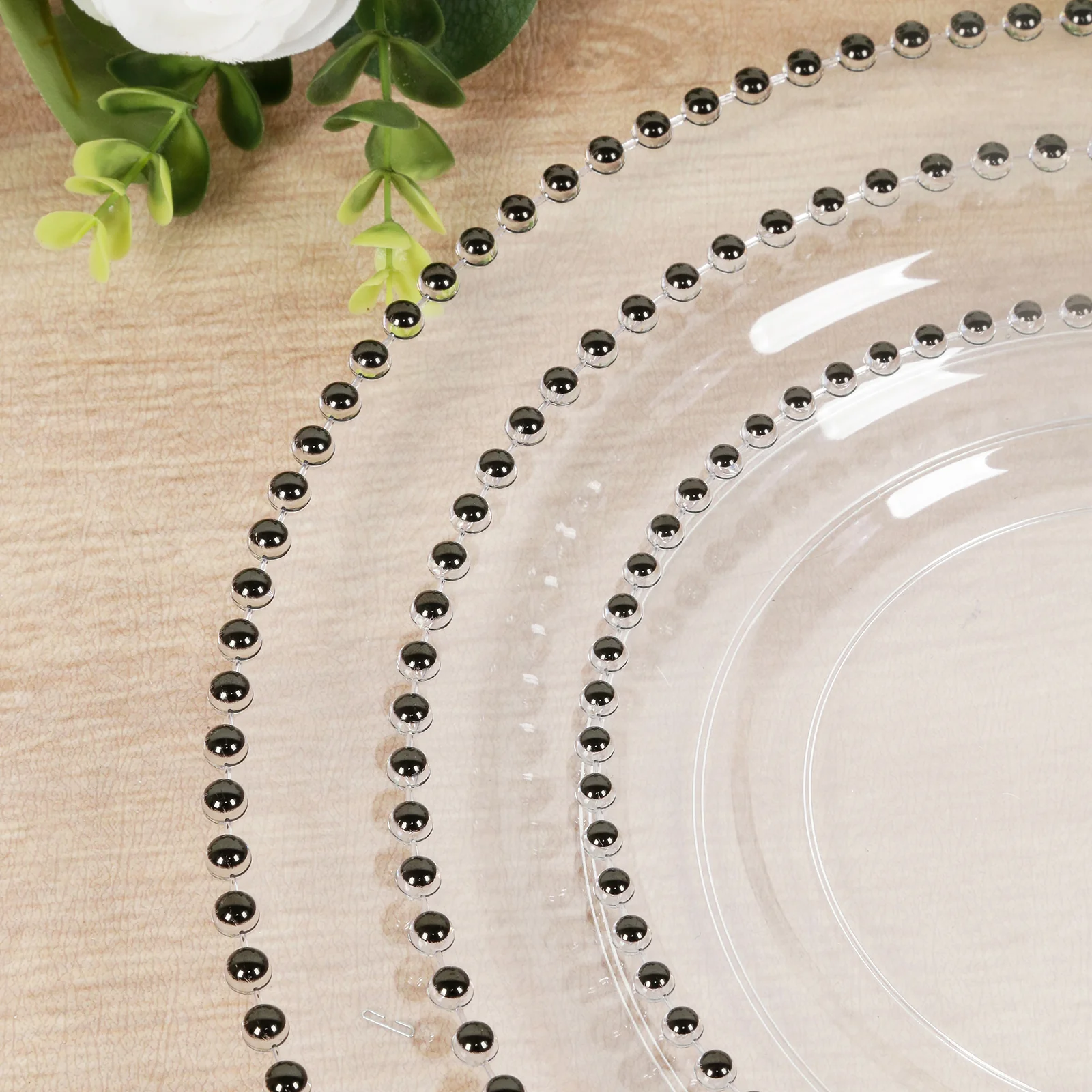 10-Pack Economy Round Plastic Charger Plates 13" in Clear with Black Beaded Rim, Stylish Dinner Party Serving Plates - Image 9