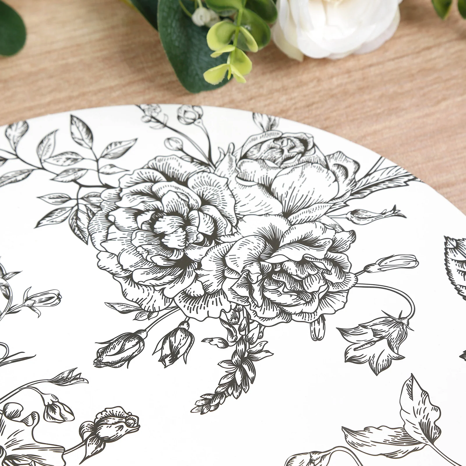 10-Pack Disposable Table Placemats in French Toile Print 13" in Matte White/Black - Chic Floral Cardboard Placemats for Stylish Table Setting - Image 7