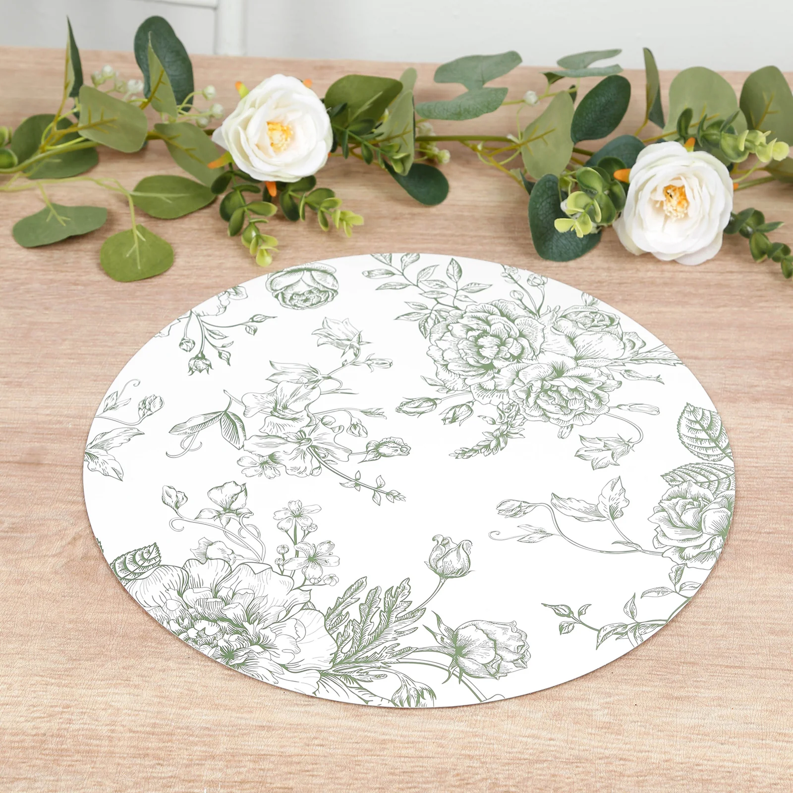 10-Pack Disposable Table Placemats in French Toile Print 13" in Matte White/Sage Green - Chic Floral Cardboard Placemats for Stylish Table Setting - Image 10