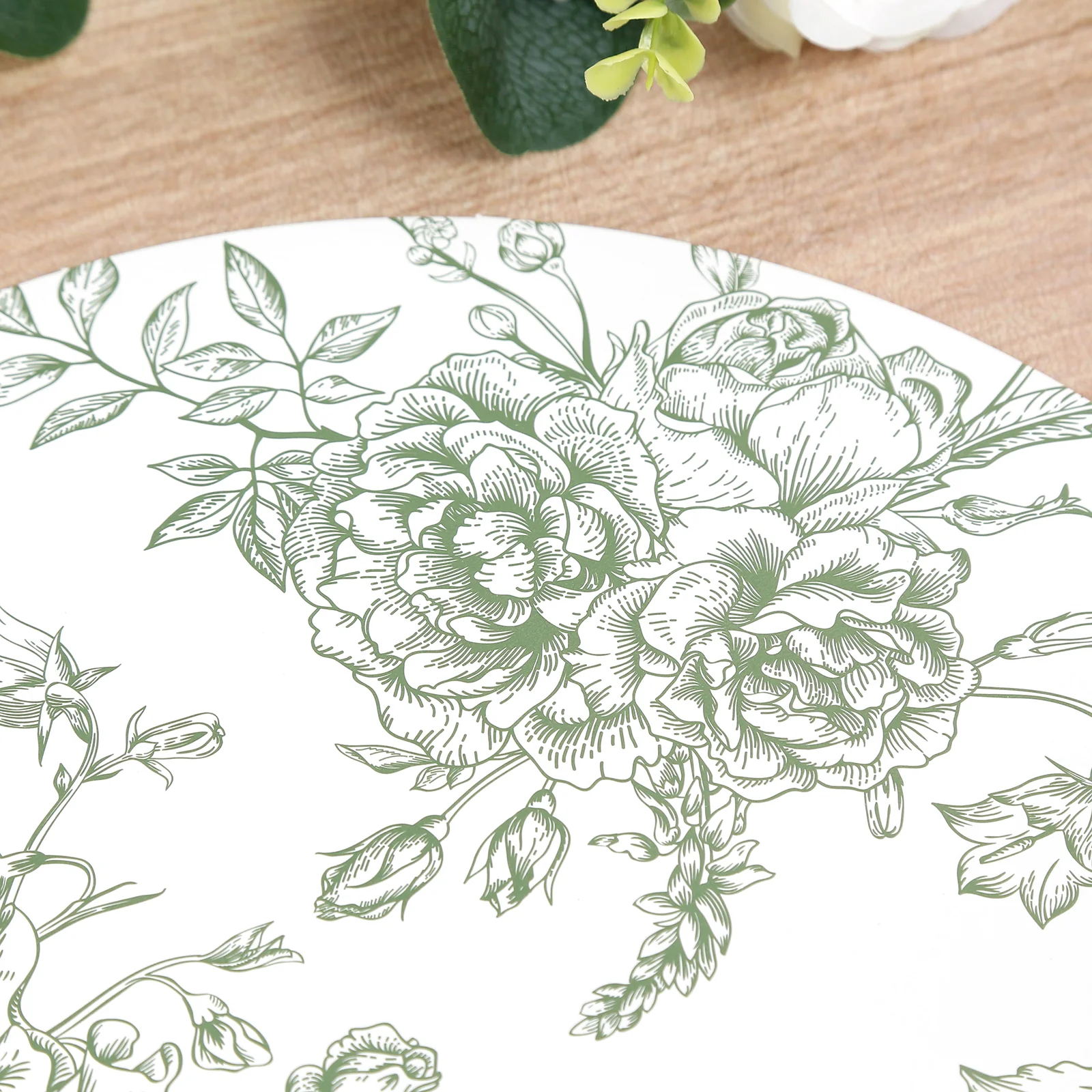 10-Pack Disposable Table Placemats in French Toile Print 13" in Matte White/Sage Green - Chic Floral Cardboard Placemats for Stylish Table Setting - Image 7