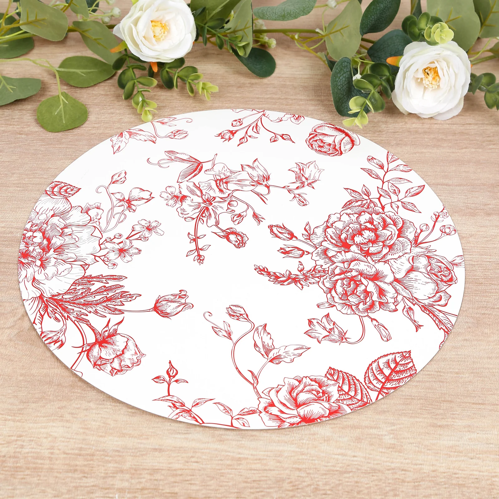 10-Pack Disposable Table Placemats in French Toile Print 13" in Matte White/Red - Chic Floral Cardboard Placemats for Stylish Table Setting - Image 10