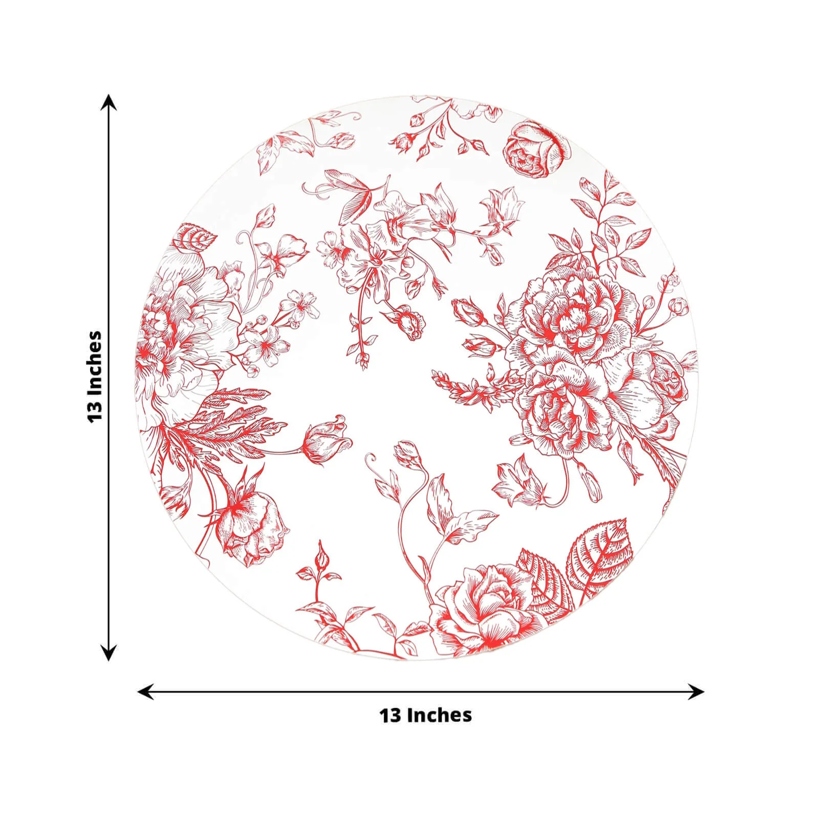 10-Pack Disposable Table Placemats in French Toile Print 13" in Matte White/Red - Chic Floral Cardboard Placemats for Stylish Table Setting - Image 3