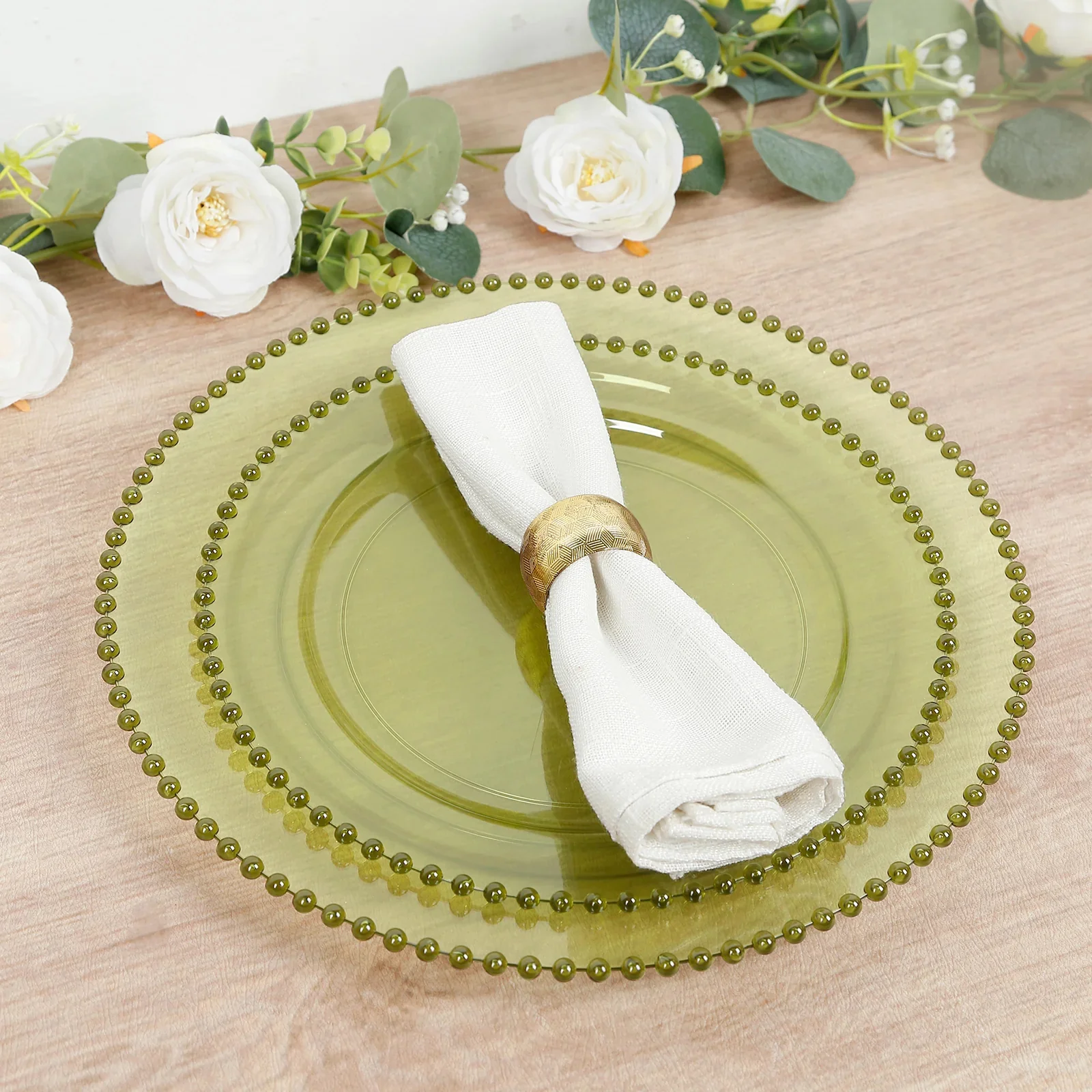 10-Pack Transparent Dusty Sage Green Plastic Dessert Plates – 8" Round with Beaded Rim, Disposable for Parties & Events - Image 2