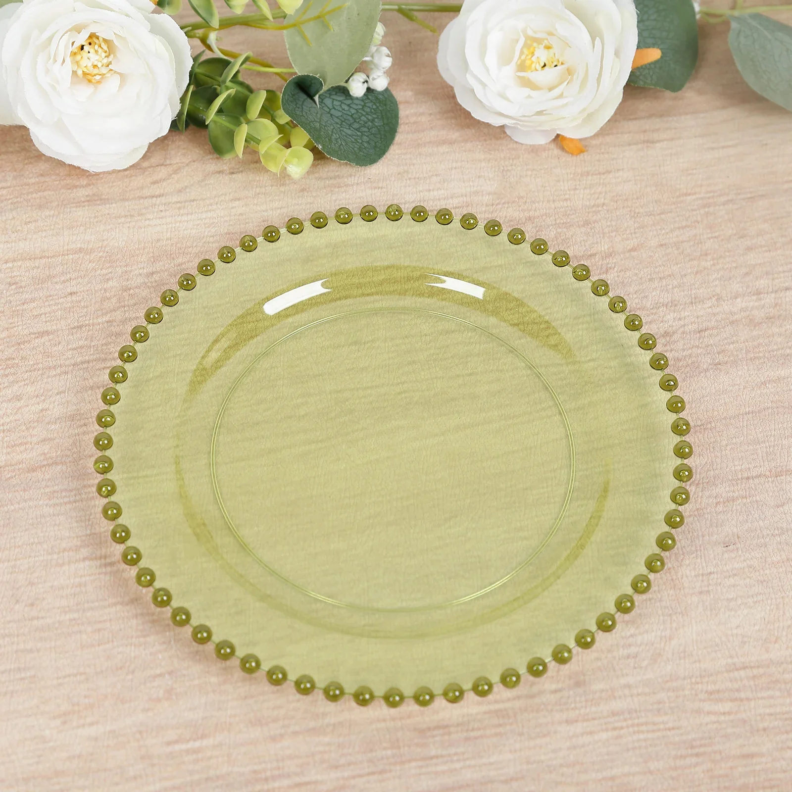 10-Pack Transparent Dusty Sage Green Plastic Dessert Plates – 8" Round with Beaded Rim, Disposable for Parties & Events - Image 8