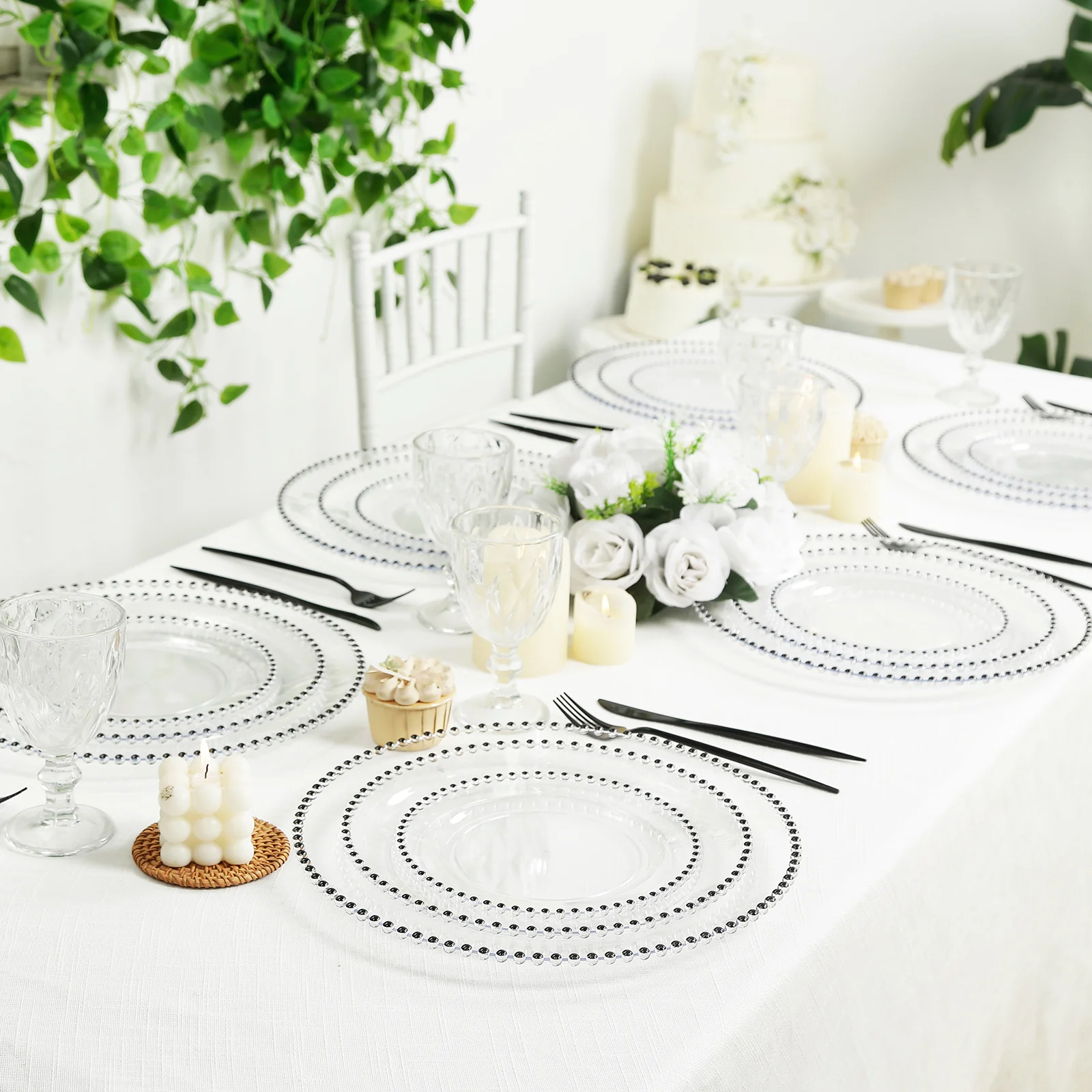 10-Pack Clear Plastic Dessert Plates – 8" Round with Black Beaded Rim, Disposable for Parties & Events - Image 6