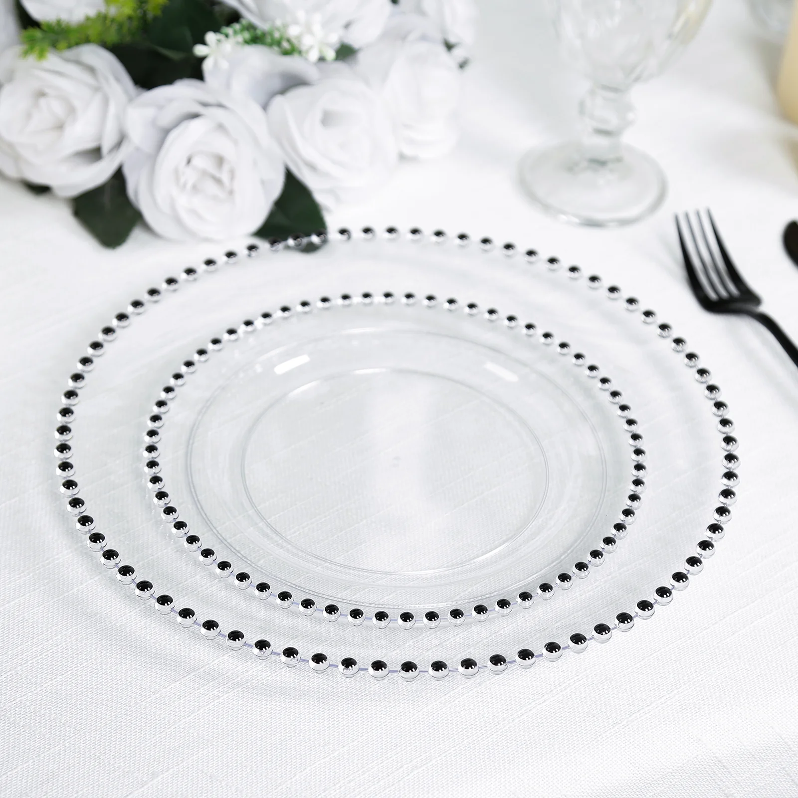 10-Pack Plastic 10" Round Dinner Plates in Clear with Black Beaded Rim - Disposable Party Plates for Banquets & Festive Occasions - Image 6