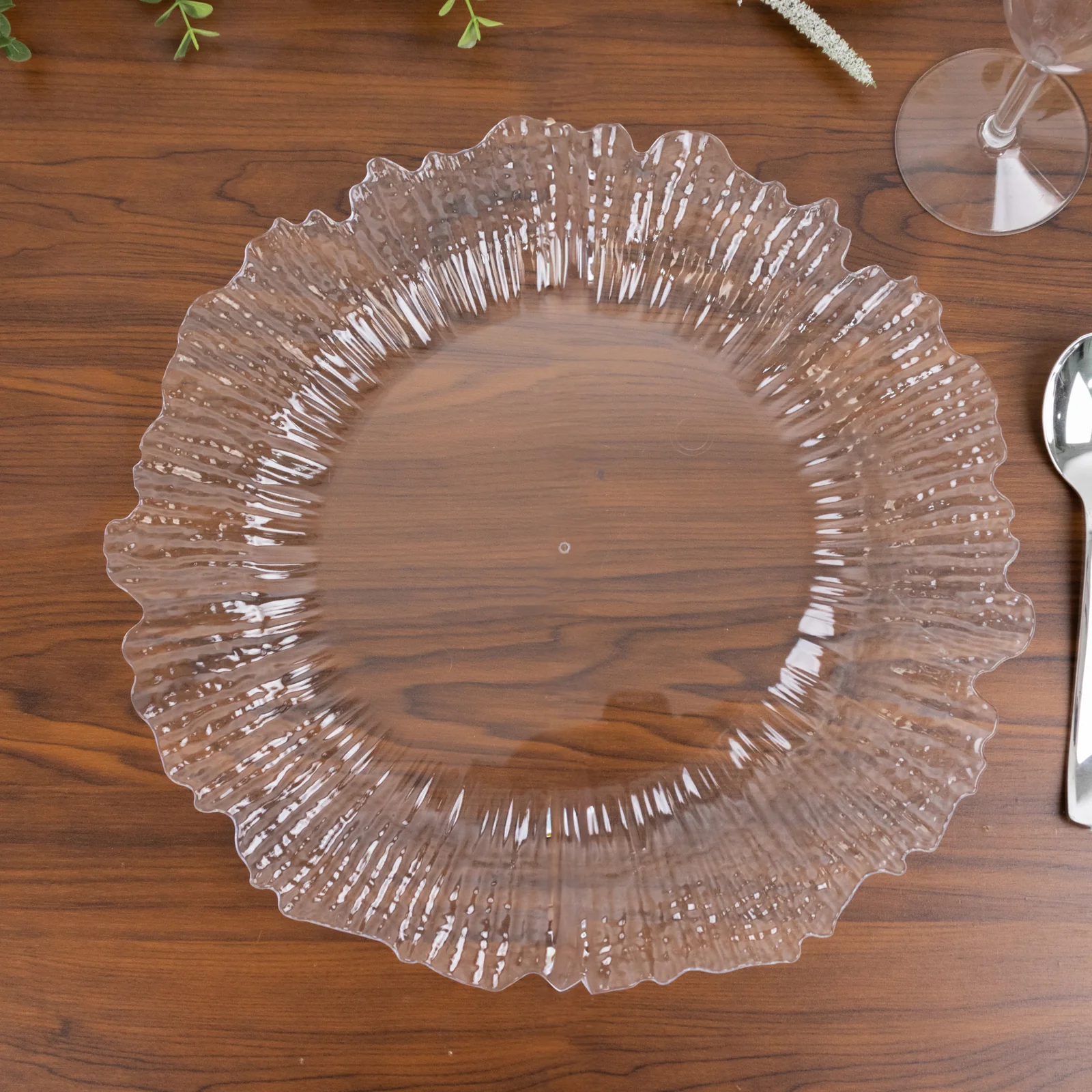 10 Pack Economy Reef Plastic Charger Plates – 13" Clear Dinner Plate Chargers for Weddings, Parties & Catering - Image 6