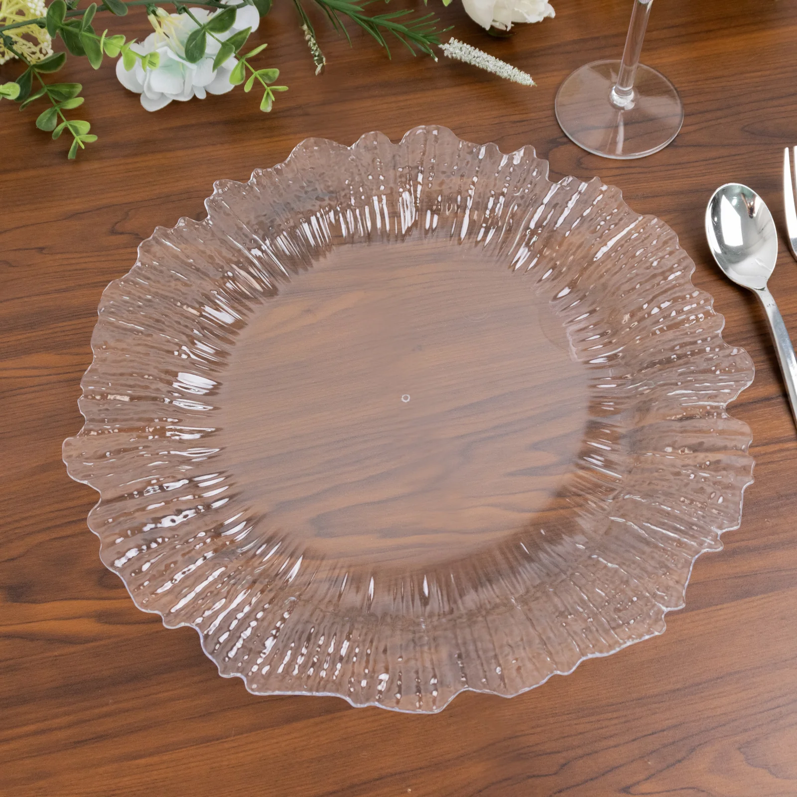 10 Pack Economy Reef Plastic Charger Plates – 13" Clear Dinner Plate Chargers for Weddings, Parties & Catering - Image 9