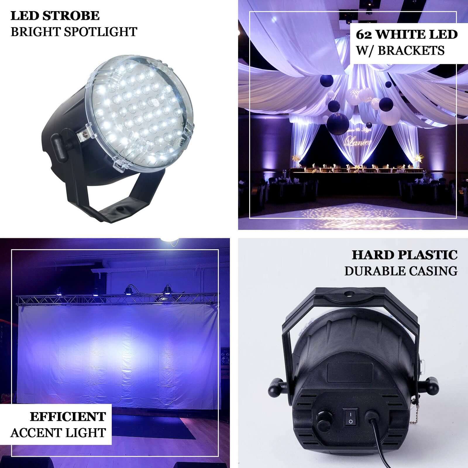 10W White 62 LED Stage Backdrop Uplight, Bright Strobe Spotlight With Brackets - Image 4