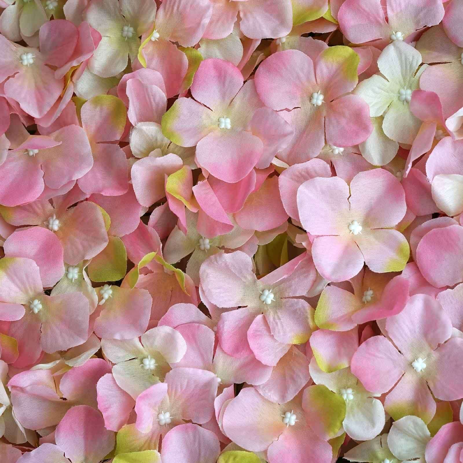 11 Sq ft. Pink Cream UV Protected Hydrangea Flower Wall Mat Backdrop - 4 Artificial Panels - Image 2