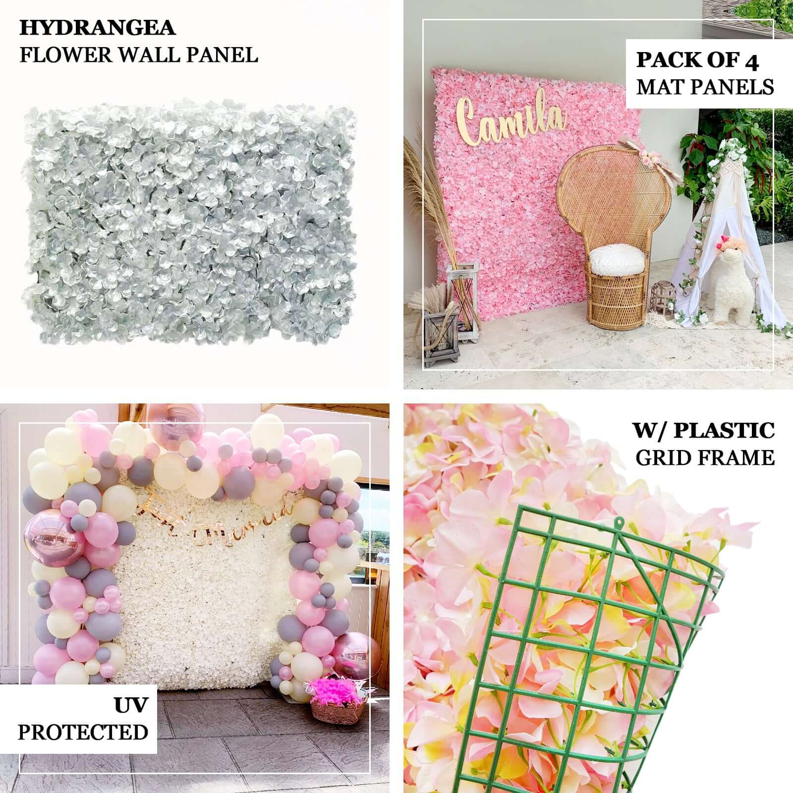 11 Sq ft. Pink Cream UV Protected Hydrangea Flower Wall Mat Backdrop - 4 Artificial Panels - Image 4