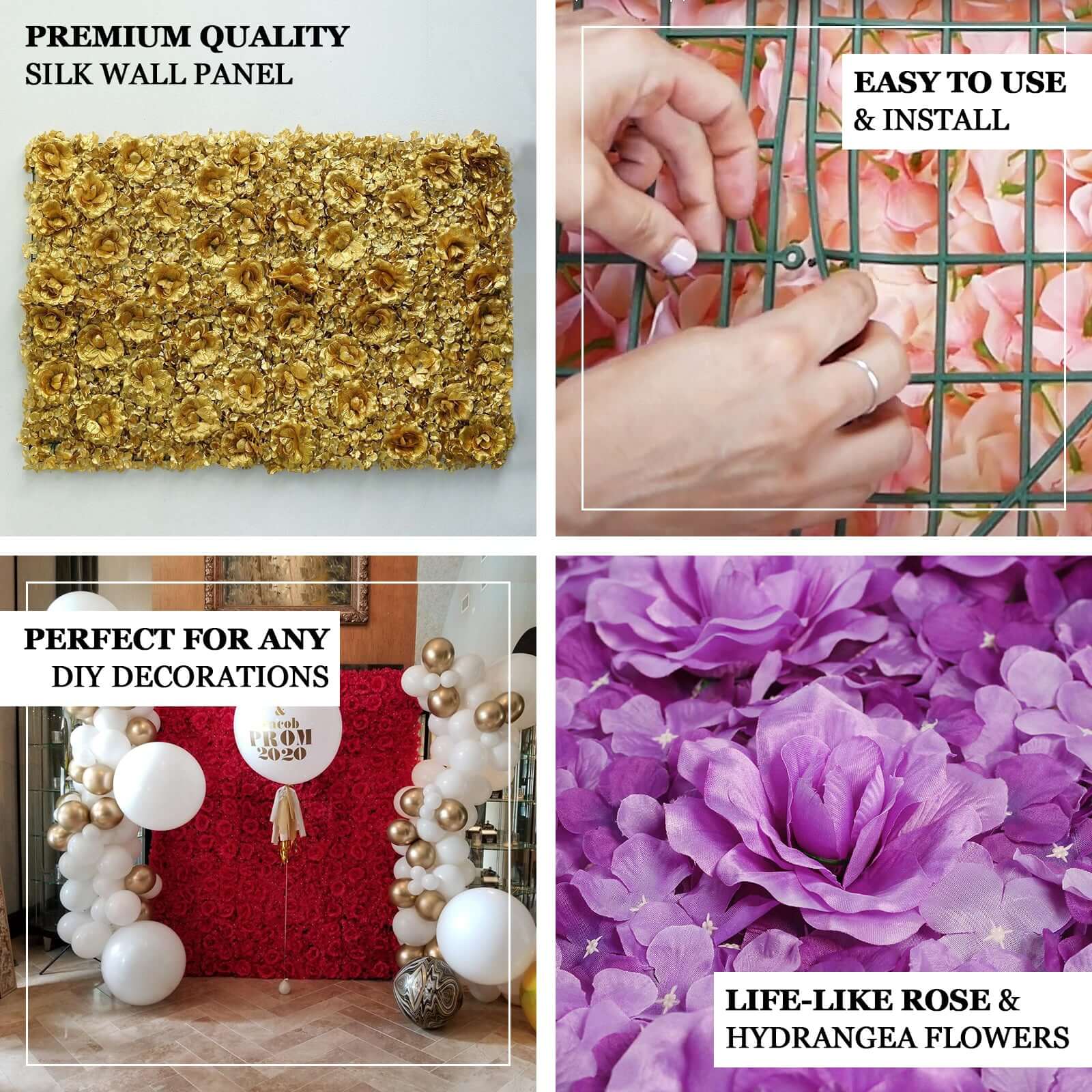 11 Sq ft. Red 3D Silk Rose and Hydrangea Flower Wall Mat Backdrop - 4 Artificial Panels - Image 4