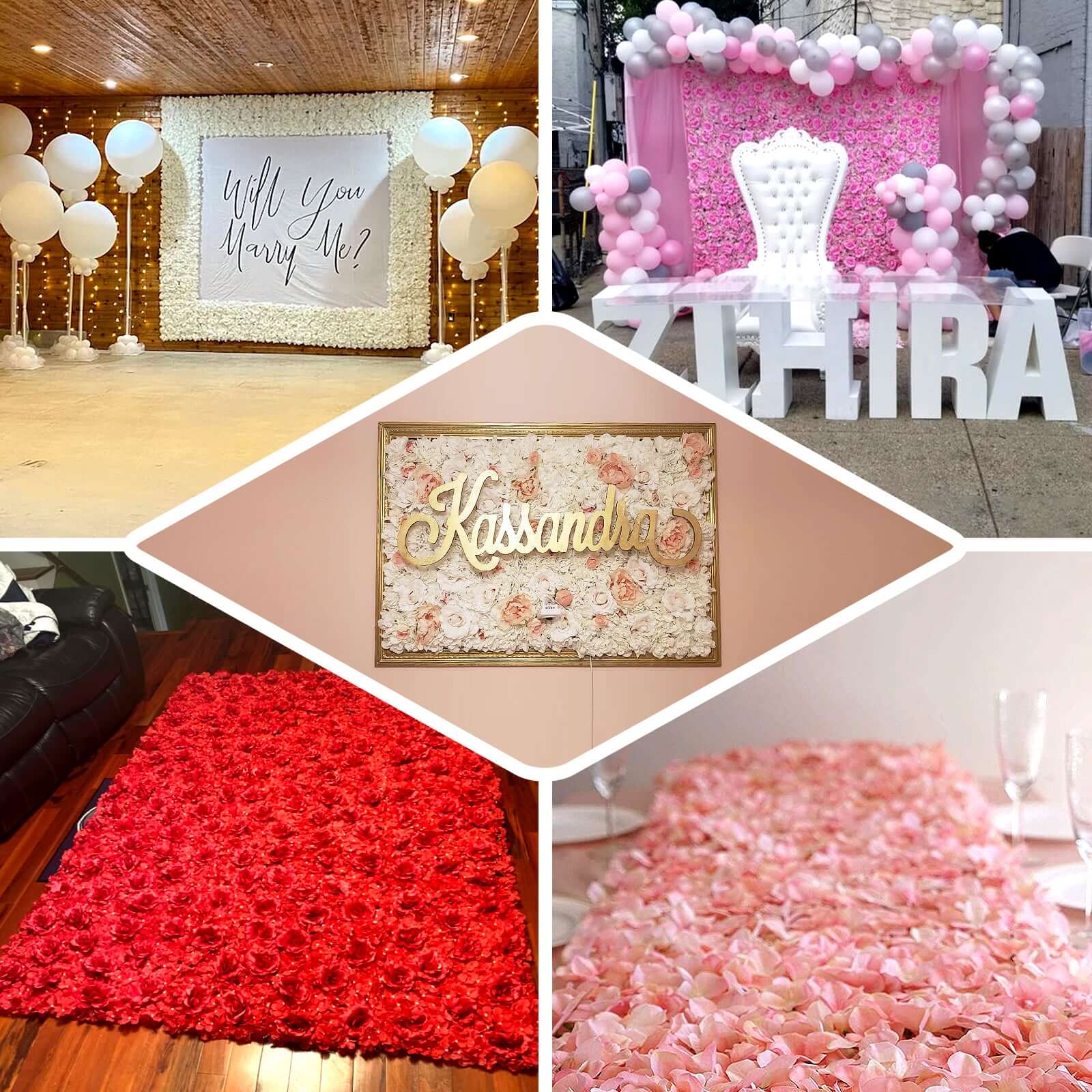 11 Sq ft. Red 3D Silk Rose and Hydrangea Flower Wall Mat Backdrop - 4 Artificial Panels - Image 5
