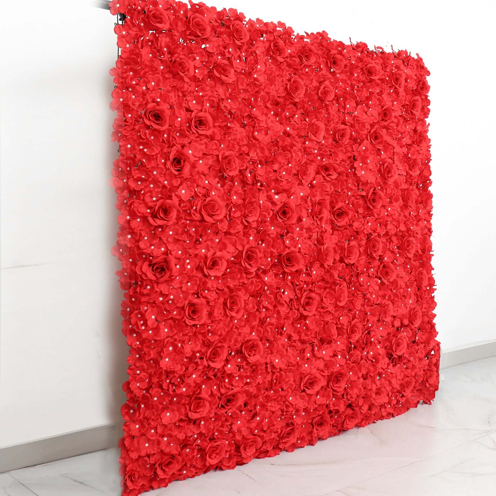 11 Sq ft. Red 3D Silk Rose and Hydrangea Flower Wall Mat Backdrop - 4 Artificial Panels - Image 7