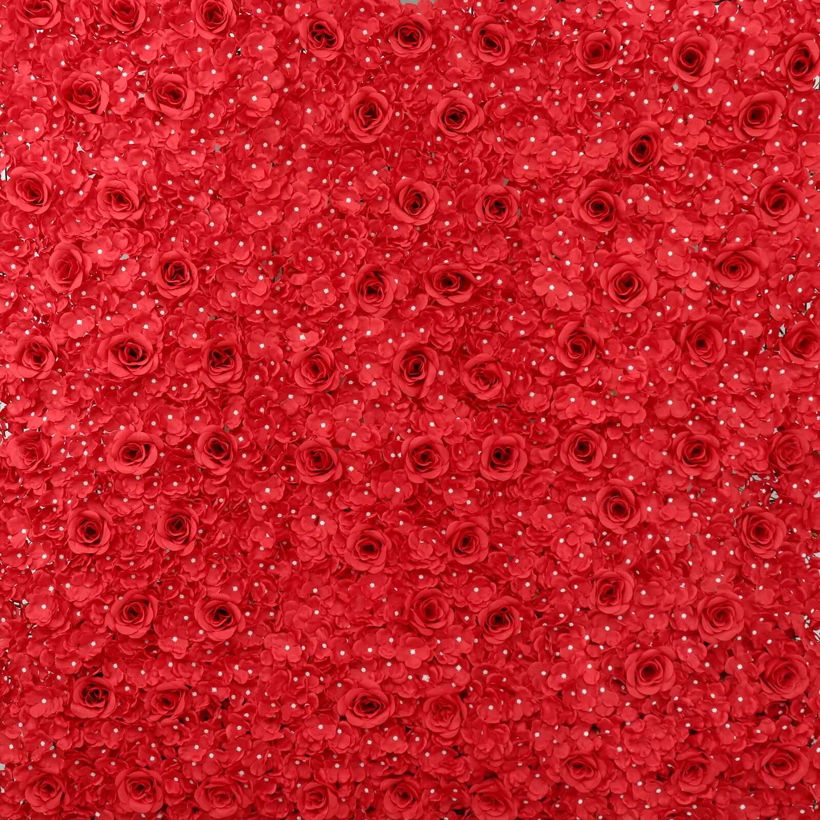 11 Sq ft. Red 3D Silk Rose and Hydrangea Flower Wall Mat Backdrop - 4 Artificial Panels - Image 8