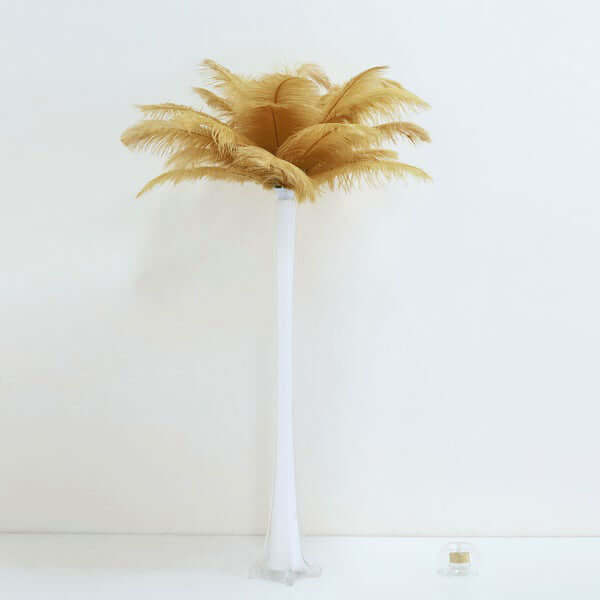 12 Pack 13"-15" Gold Natural Plume Real Ostrich Feathers, DIY Centerpiece Fillers - Image 2