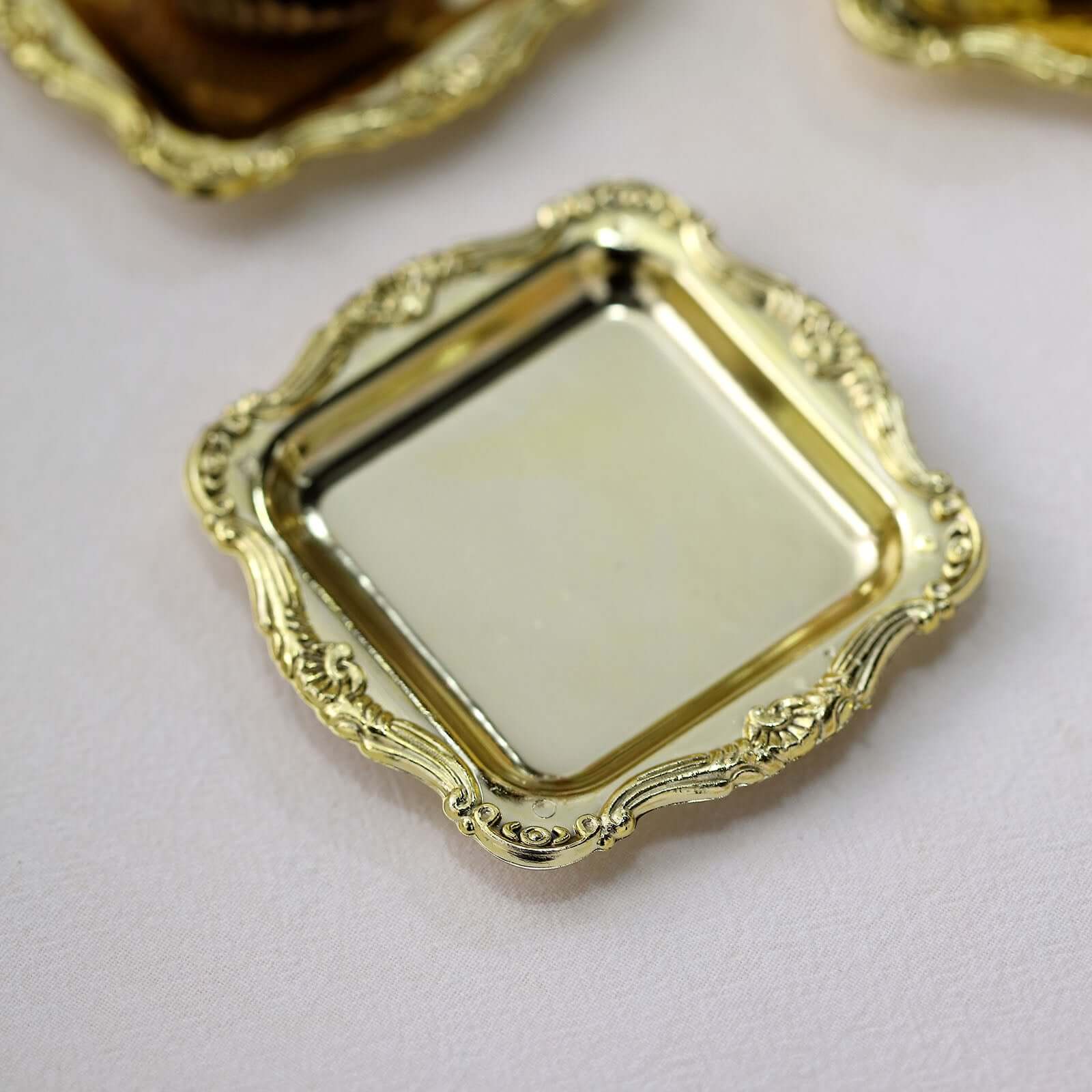 12 Pack 3" Gold Baroque Mini Square Sweet Treats Serving Platter, Party Favor Candy Display Tray - Image 6
