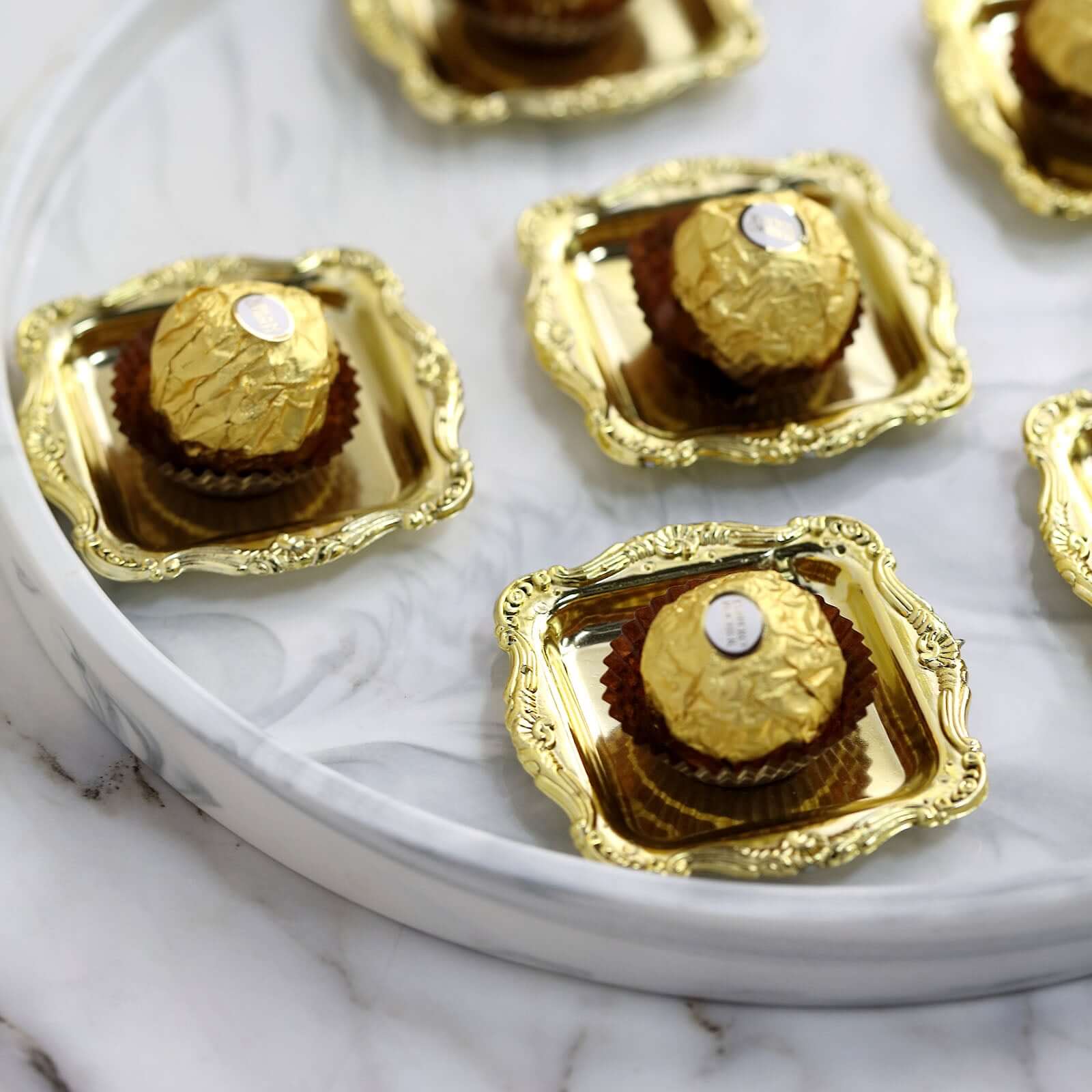12 Pack 3" Gold Baroque Mini Square Sweet Treats Serving Platter, Party Favor Candy Display Tray - Image 7