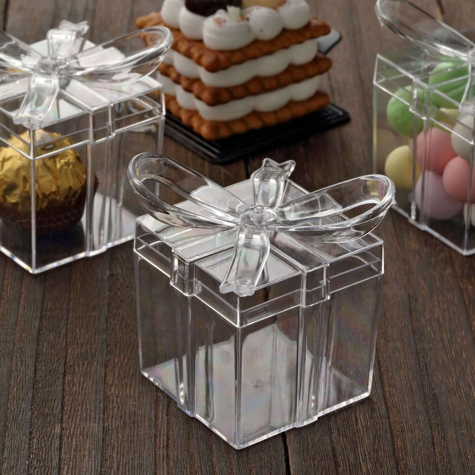 12 Pack 3" Square Clear Bow Top Plastic Party Favor Boxes, Transparent Candy Container Gift Boxes - Image 8