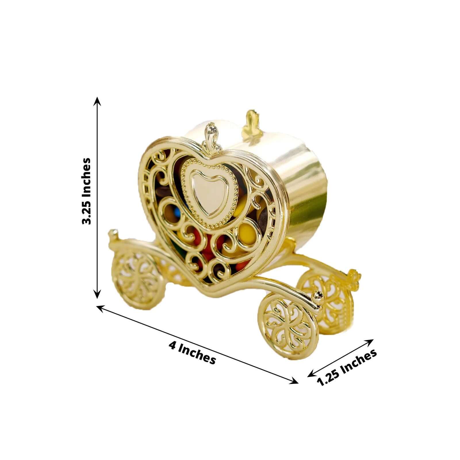 12 Pack 4" Gold Princess Heart Carriage Treats Party Favor Boxes, Candy Container Gift Boxes - Image 3